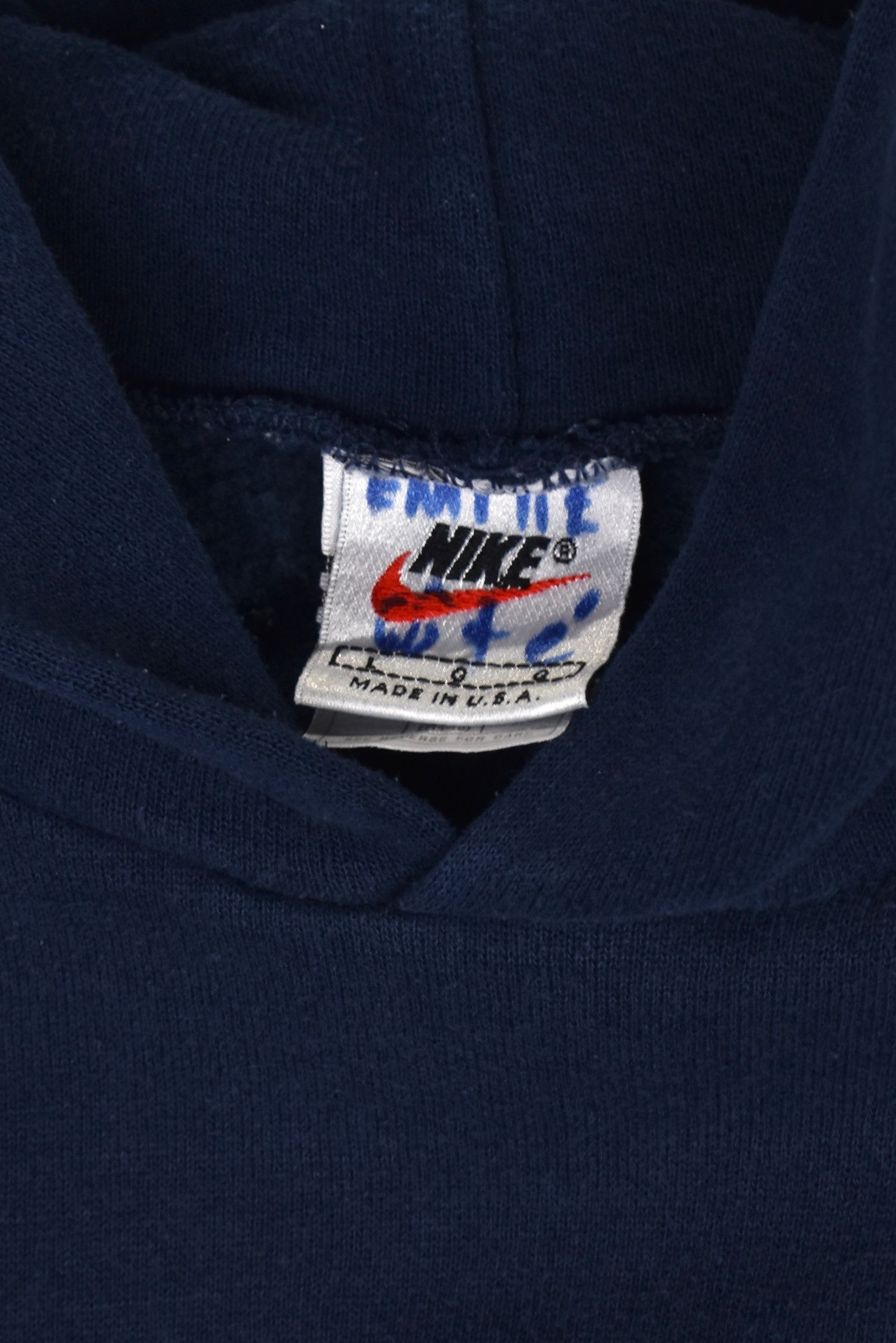 Women's vintage Nike hoodie (S), navy embroidered sweatshirt