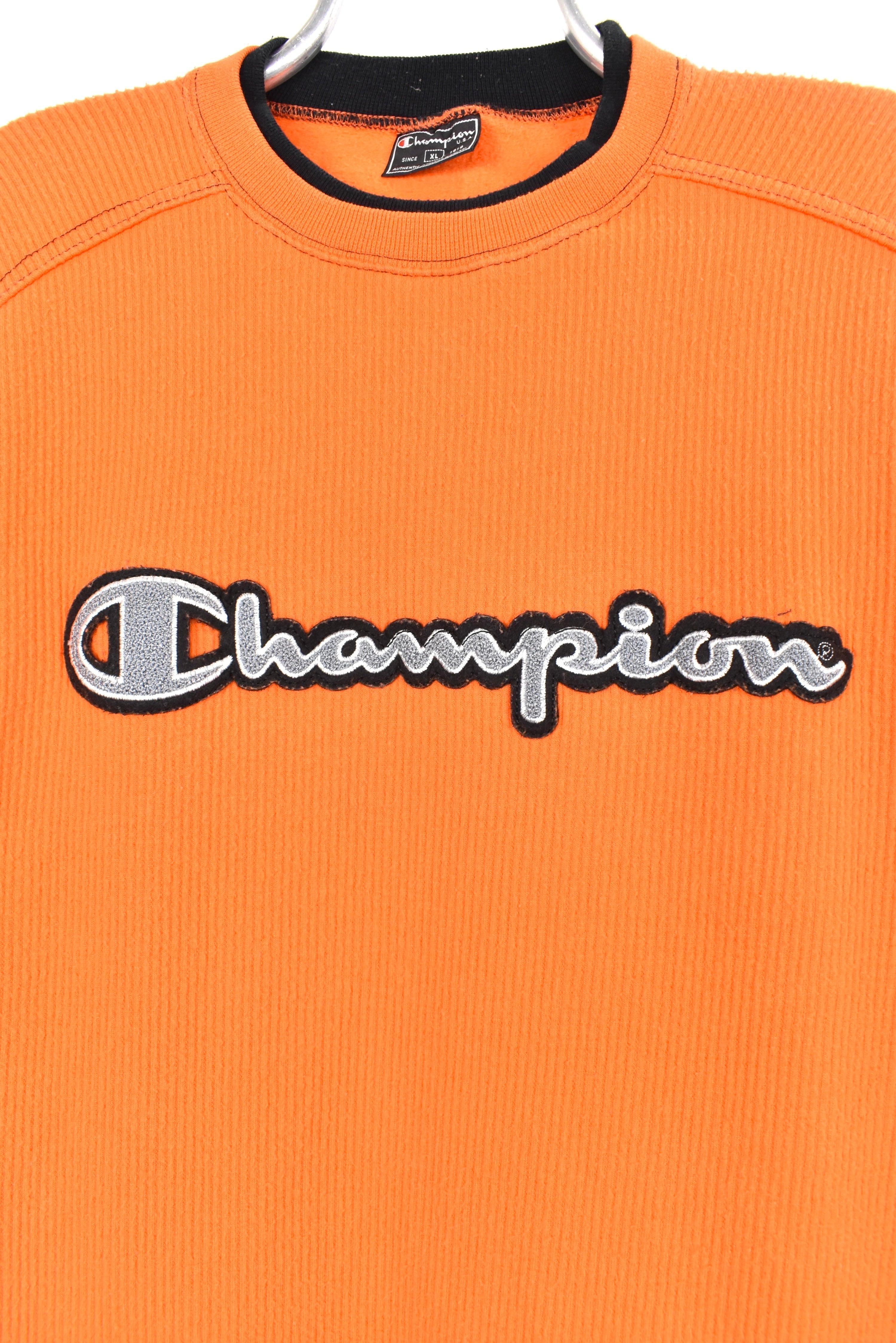 Vintage Champion sweatshirt, orange embroidered corduroy crewneck - AU XXL CHAMPION