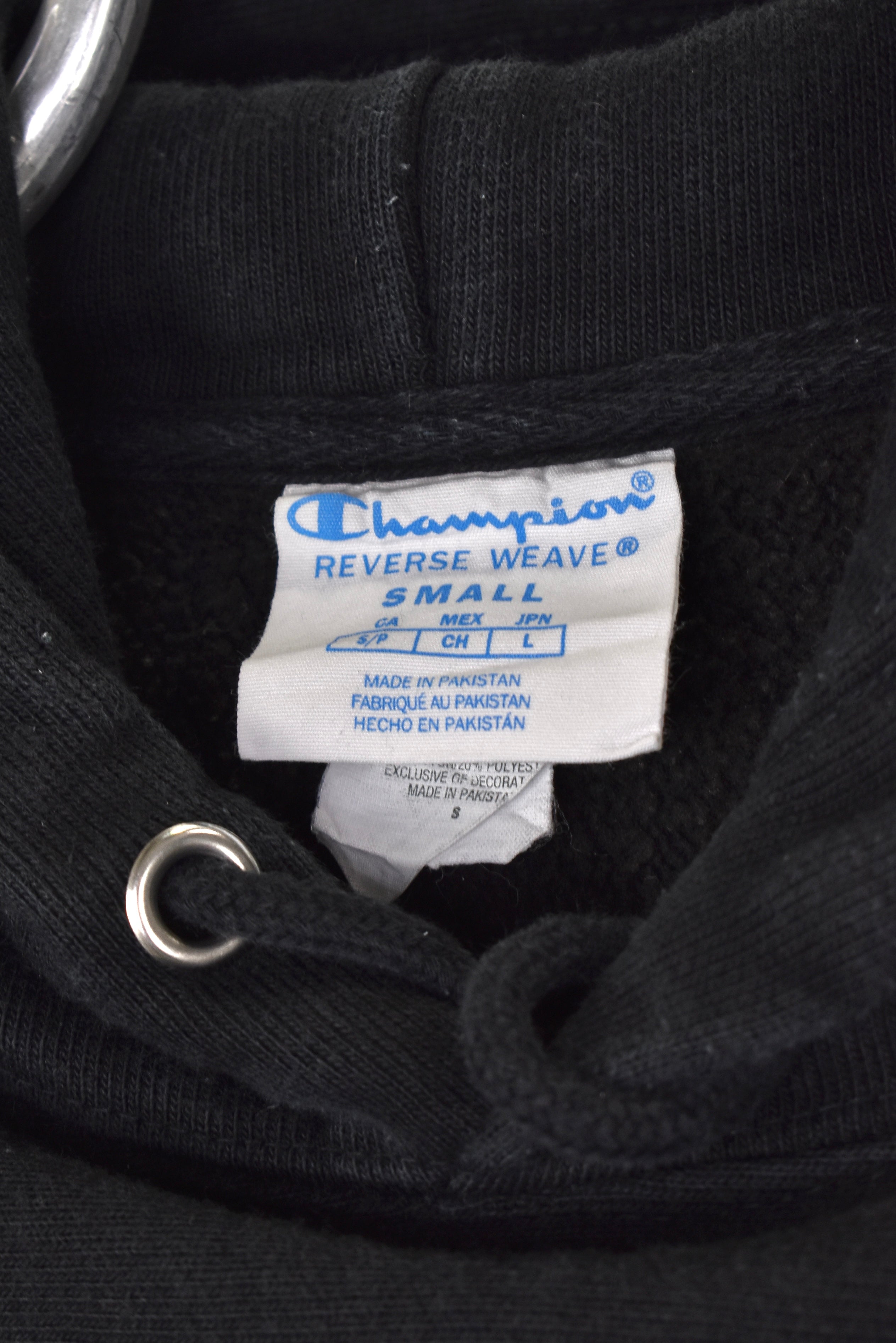 Modern Champion hoodie, black reverse weave embroidered sweatshirt - Medium