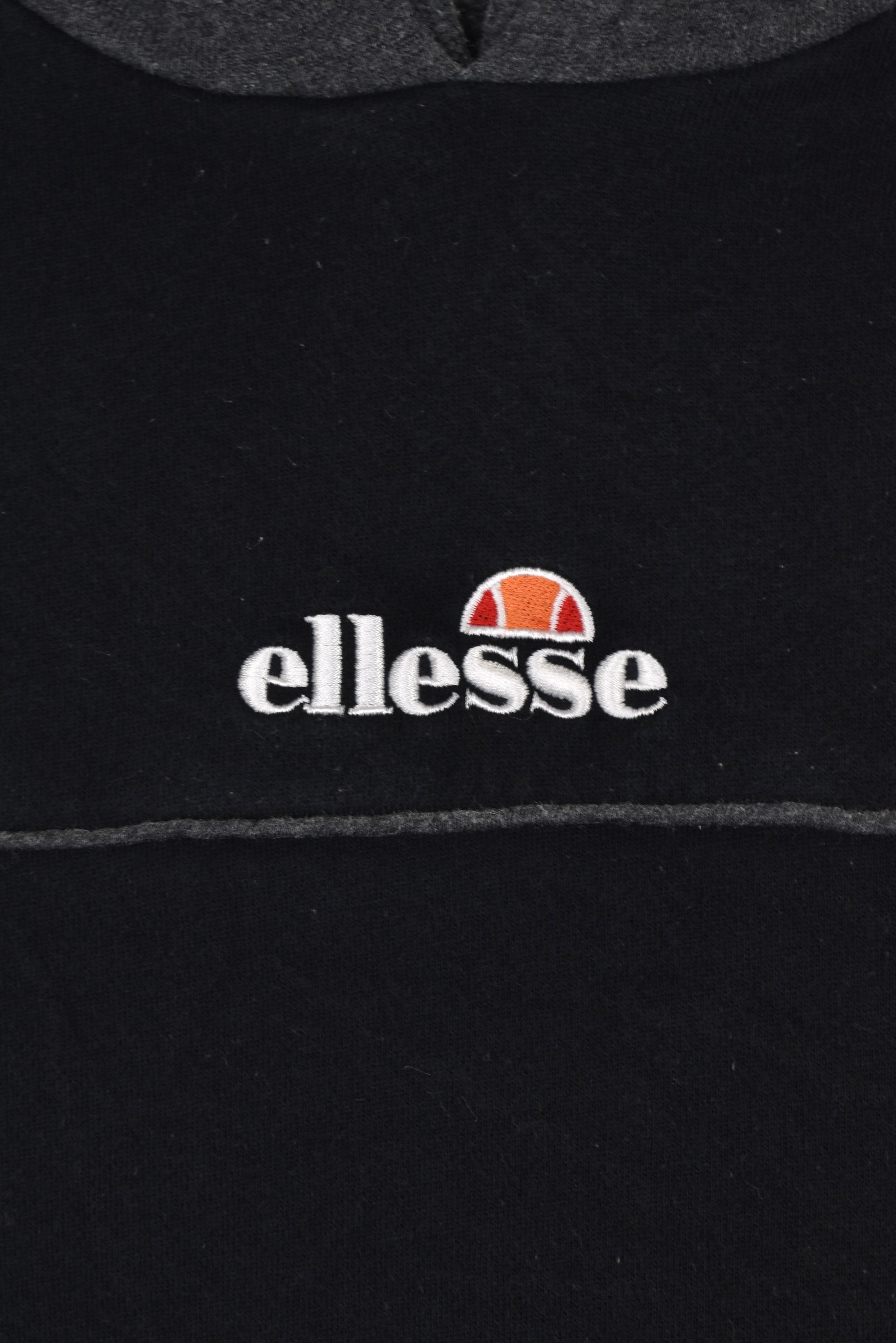 Vintage Ellesse hoodie, black embroidered sweatshirt - XS