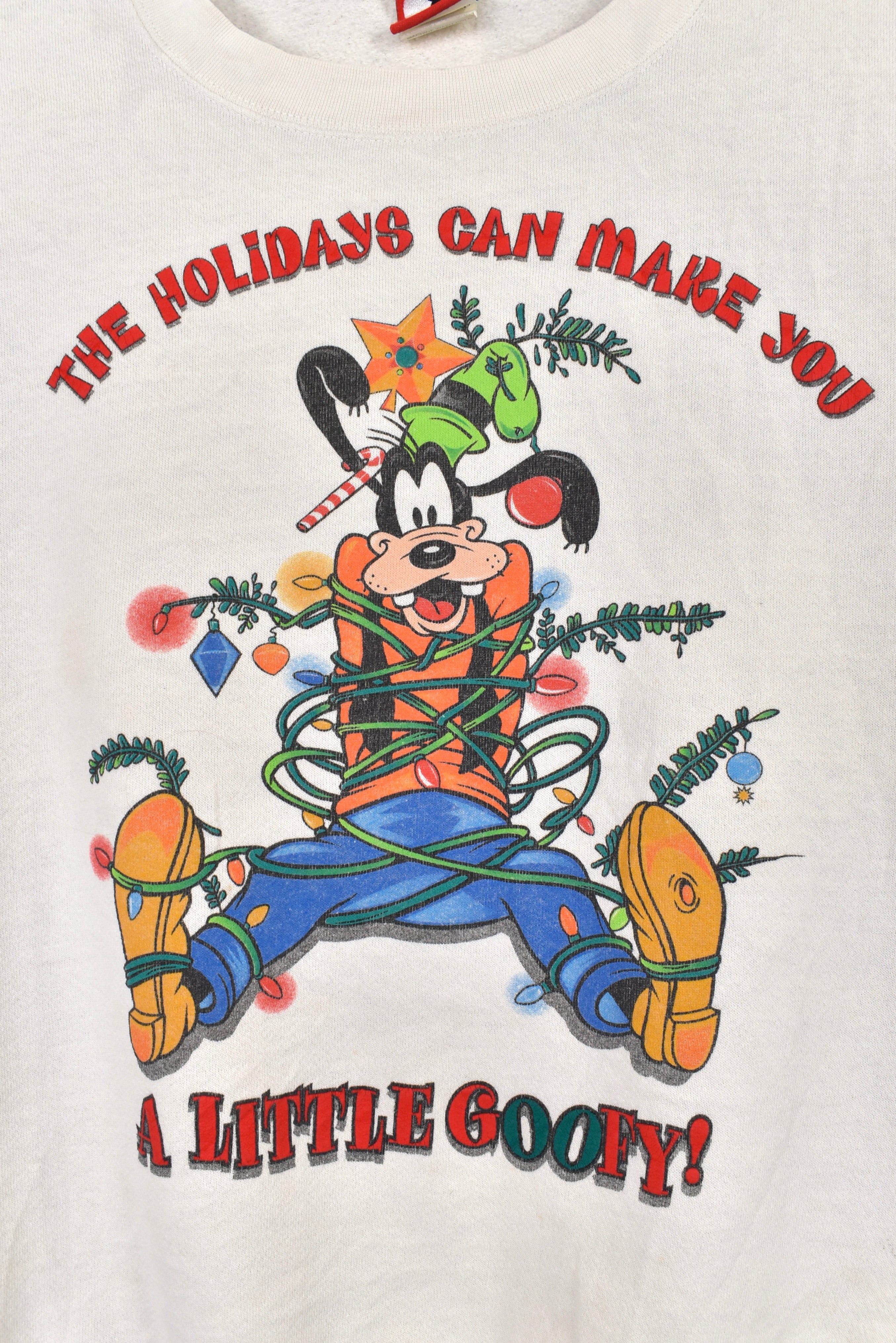 Vintage Disney Christmas sweatshirt Large, Goofy white graphic crewneck