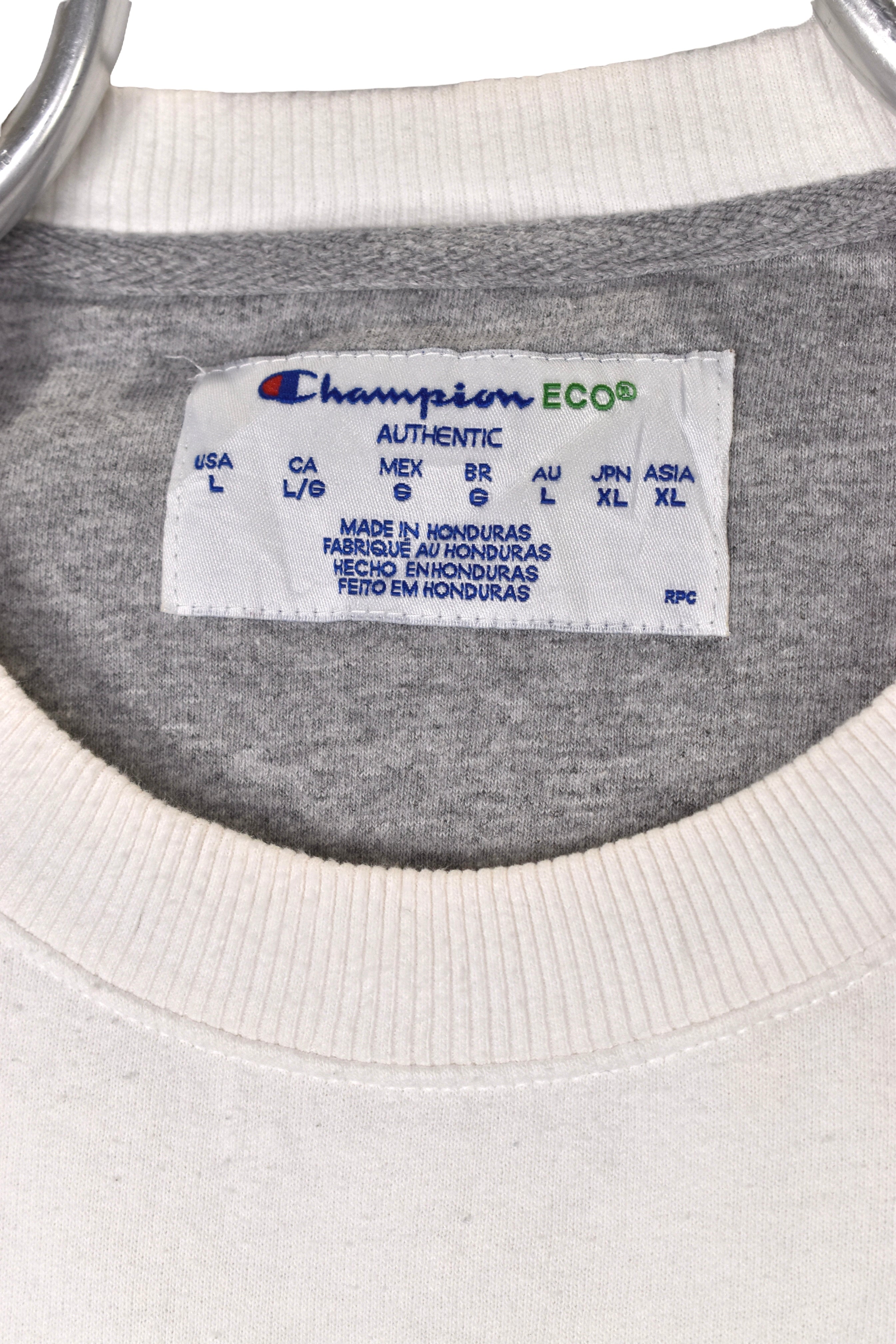 Modern Champion sweatshirt (L), white embroidered crewneck