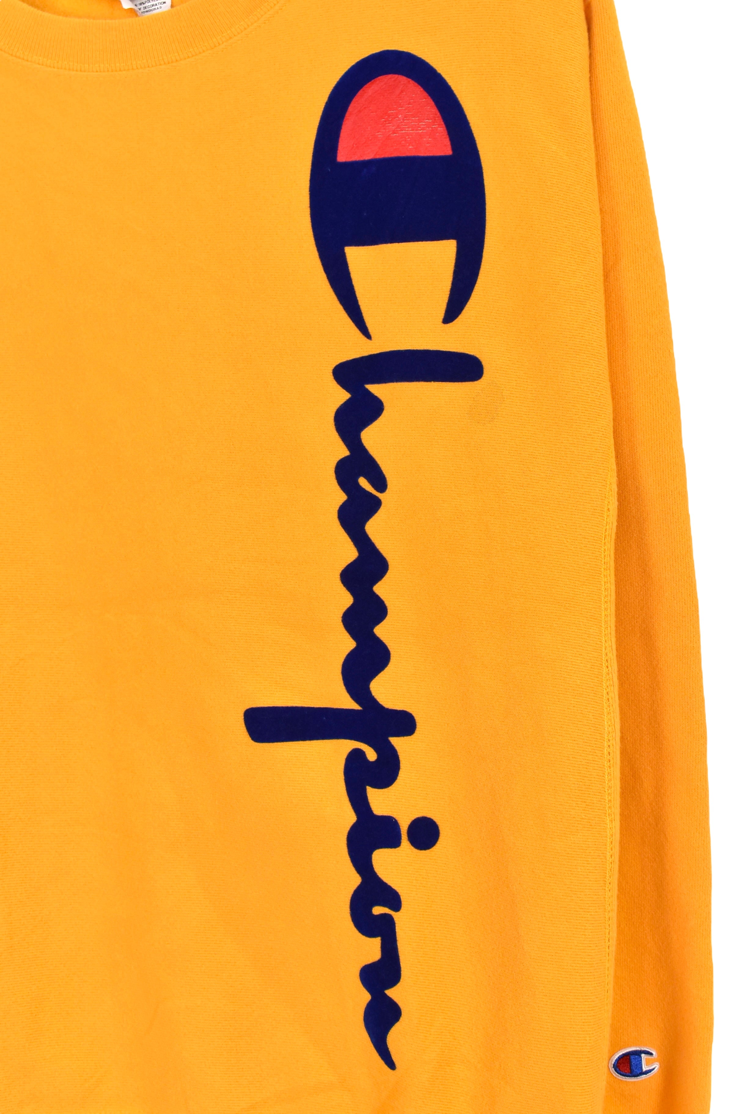 Modern Champion sweatshirt (M), yellow logo crewneck