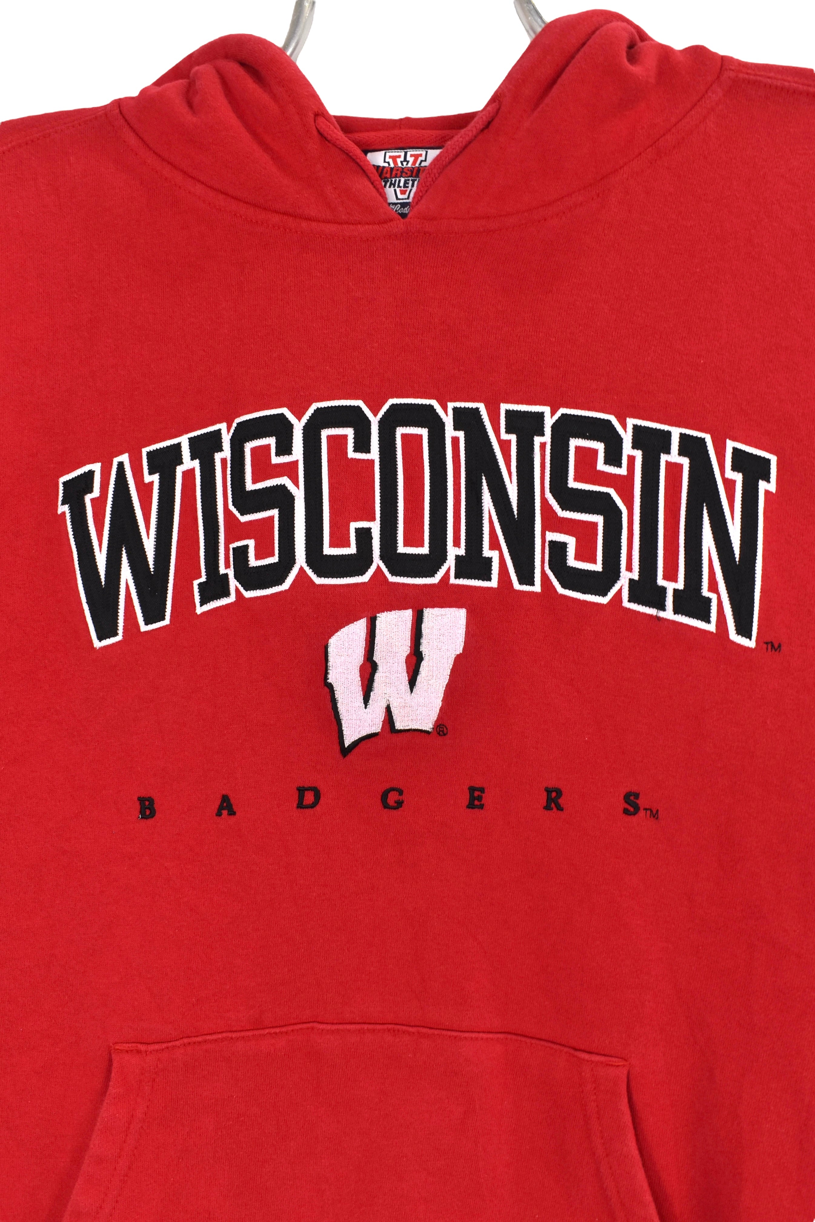 Vintage Wisconsin University hoodie (M), red embroidered sweatshirt