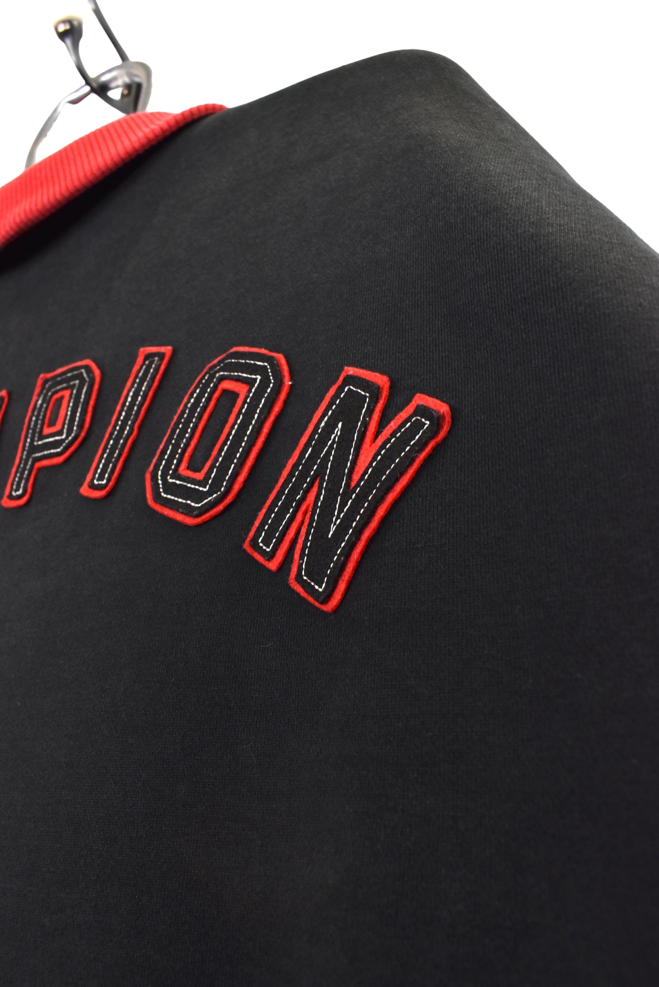 Vintage Champion jacket, black embroidered bomber - XL