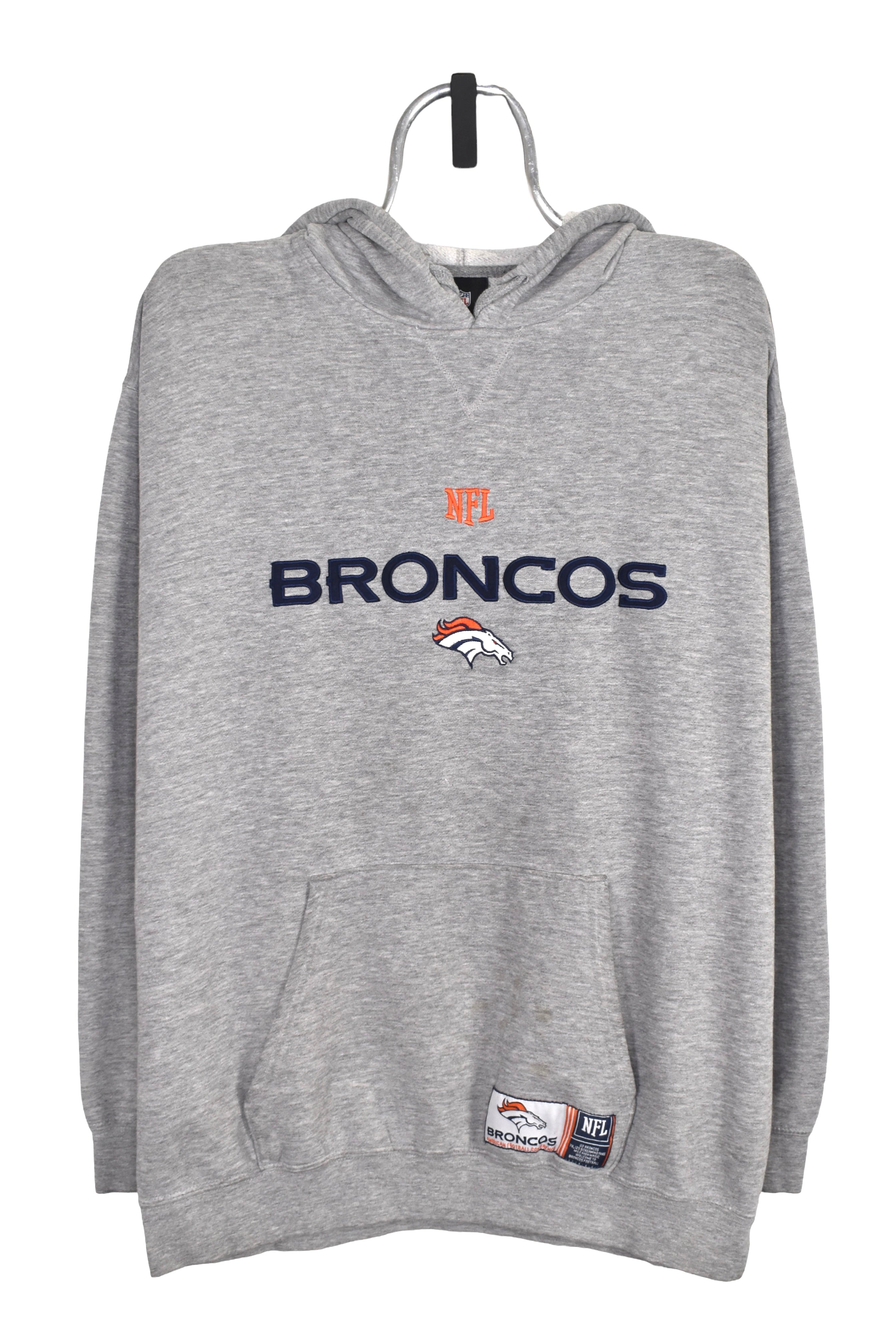 Vintage Denver Broncos hoodie (XL), grey NFL embroidered sweatshirt