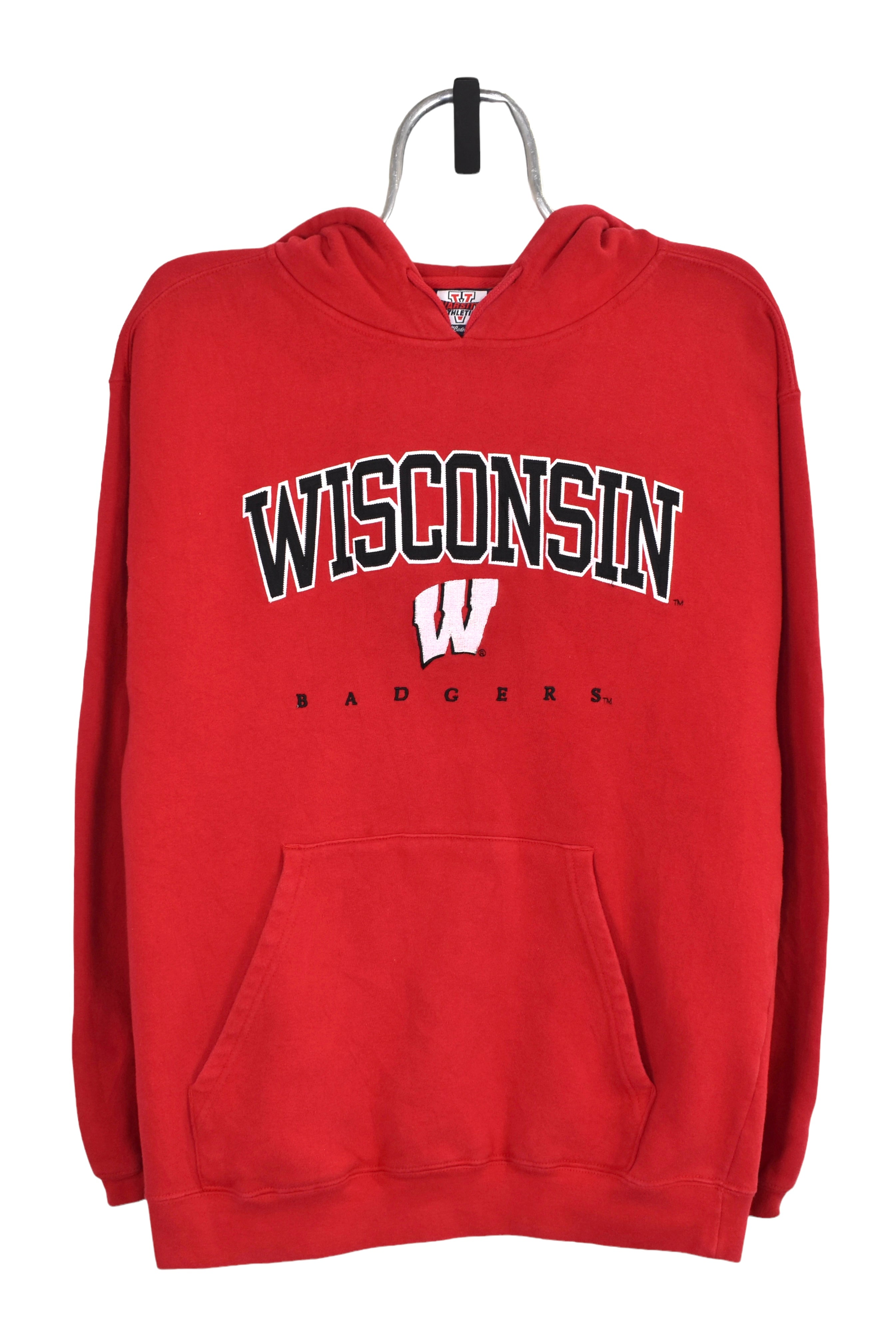 Vintage Wisconsin University hoodie (M), red embroidered sweatshirt