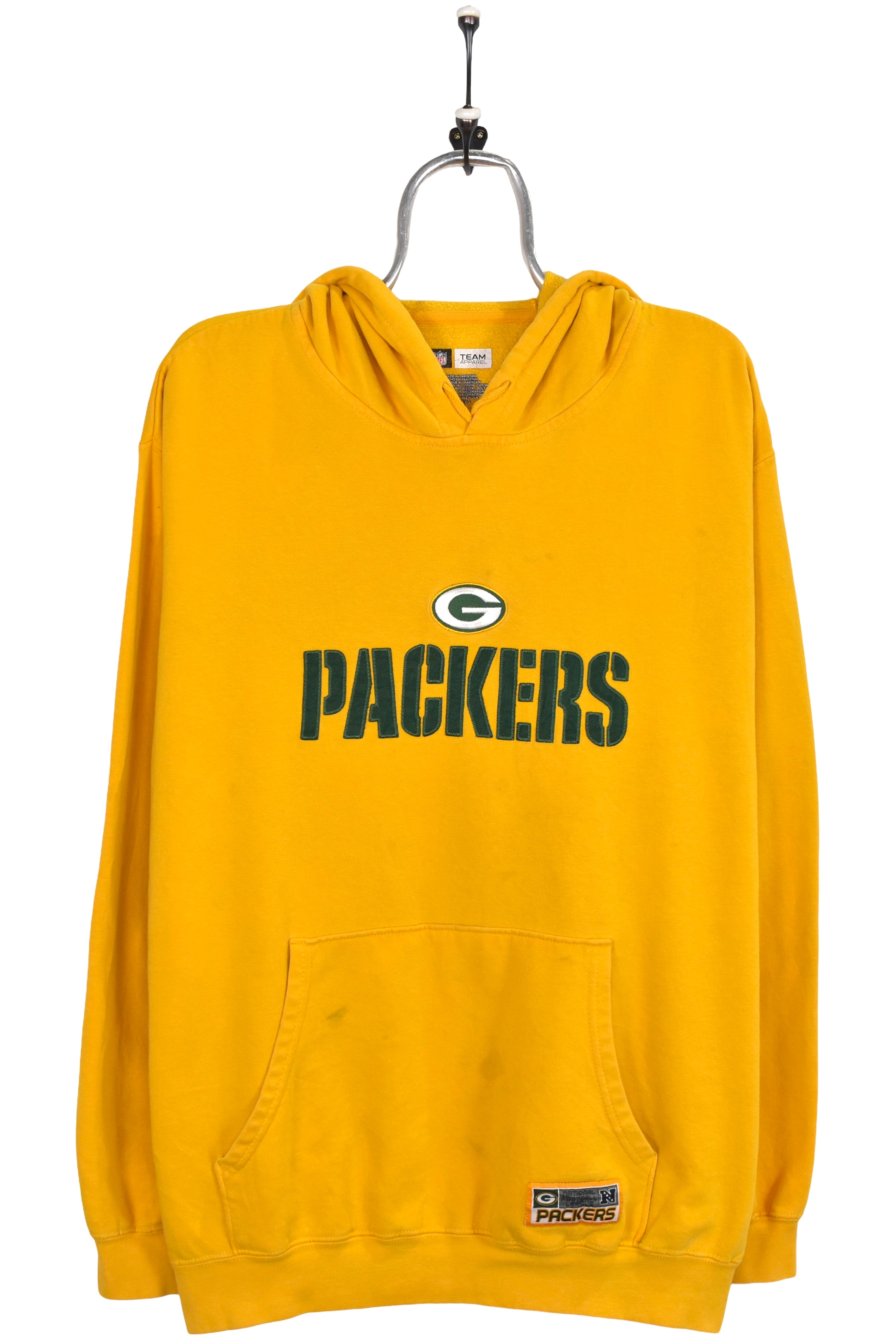 Vintage Green Bay Packers hoodie, yellow NFL embroidered sweatshirt - XL