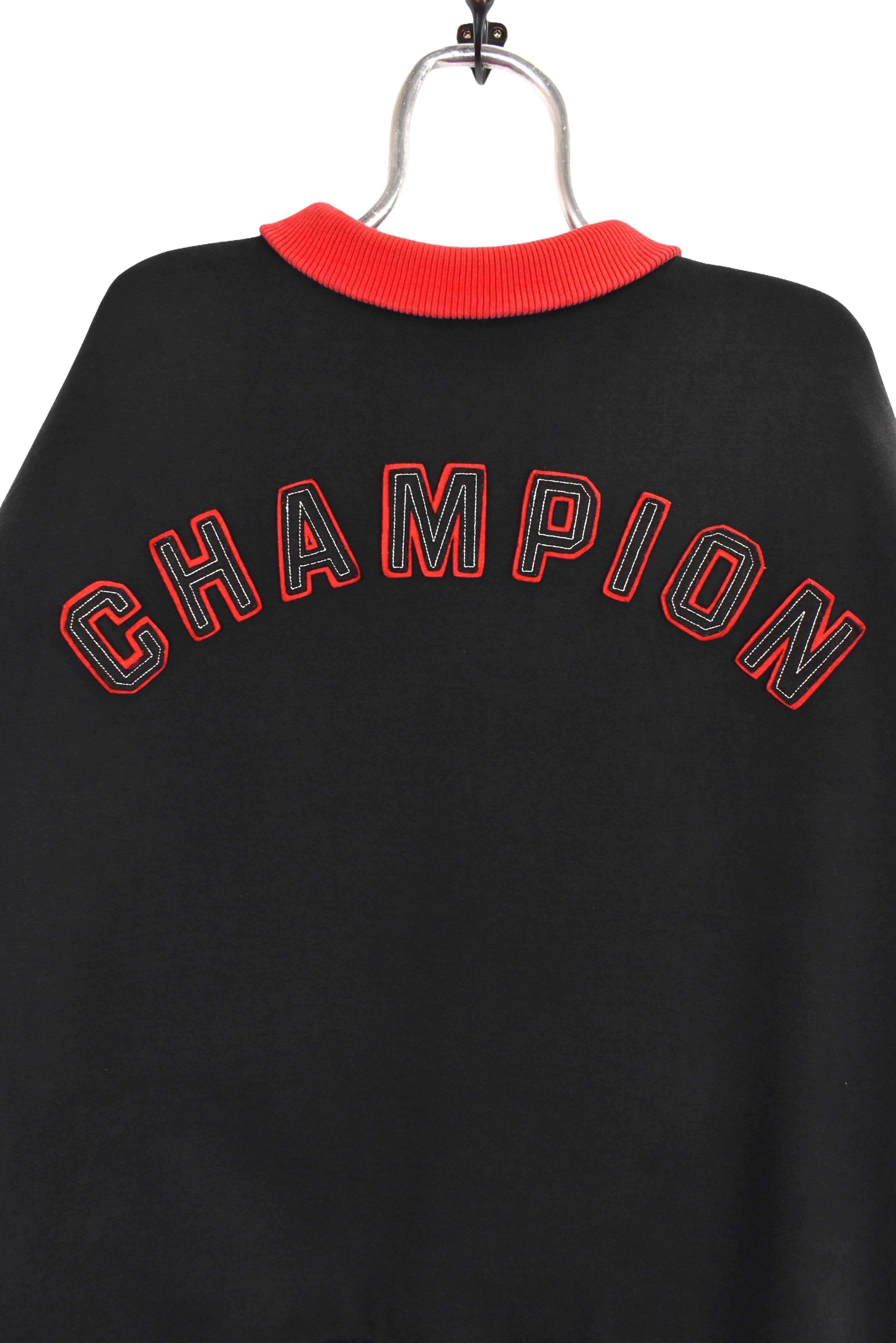 Vintage Champion jacket, black embroidered bomber - XL