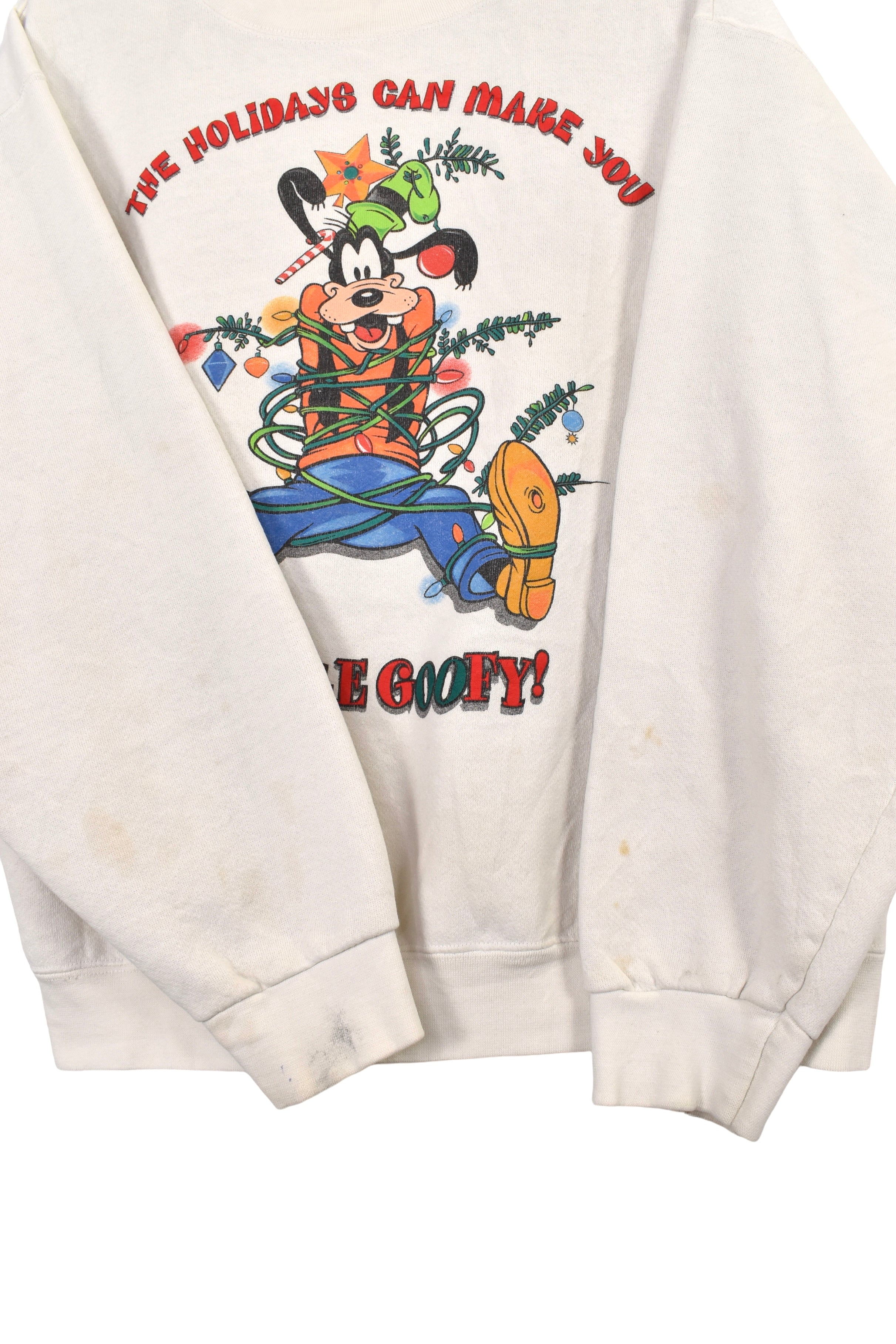 Vintage Disney Christmas sweatshirt Large, Goofy white graphic crewneck
