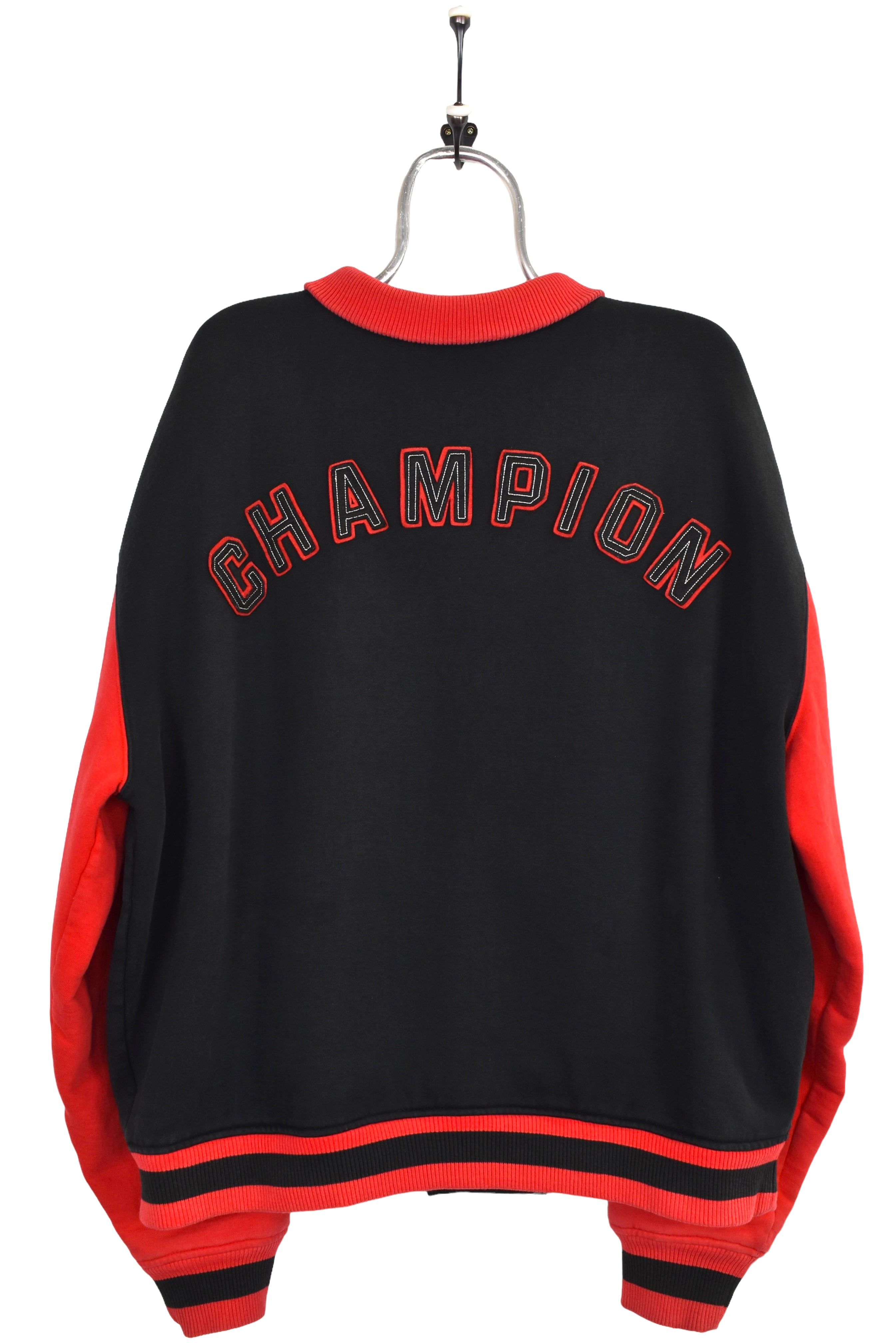 Vintage Champion jacket, black embroidered bomber - XL