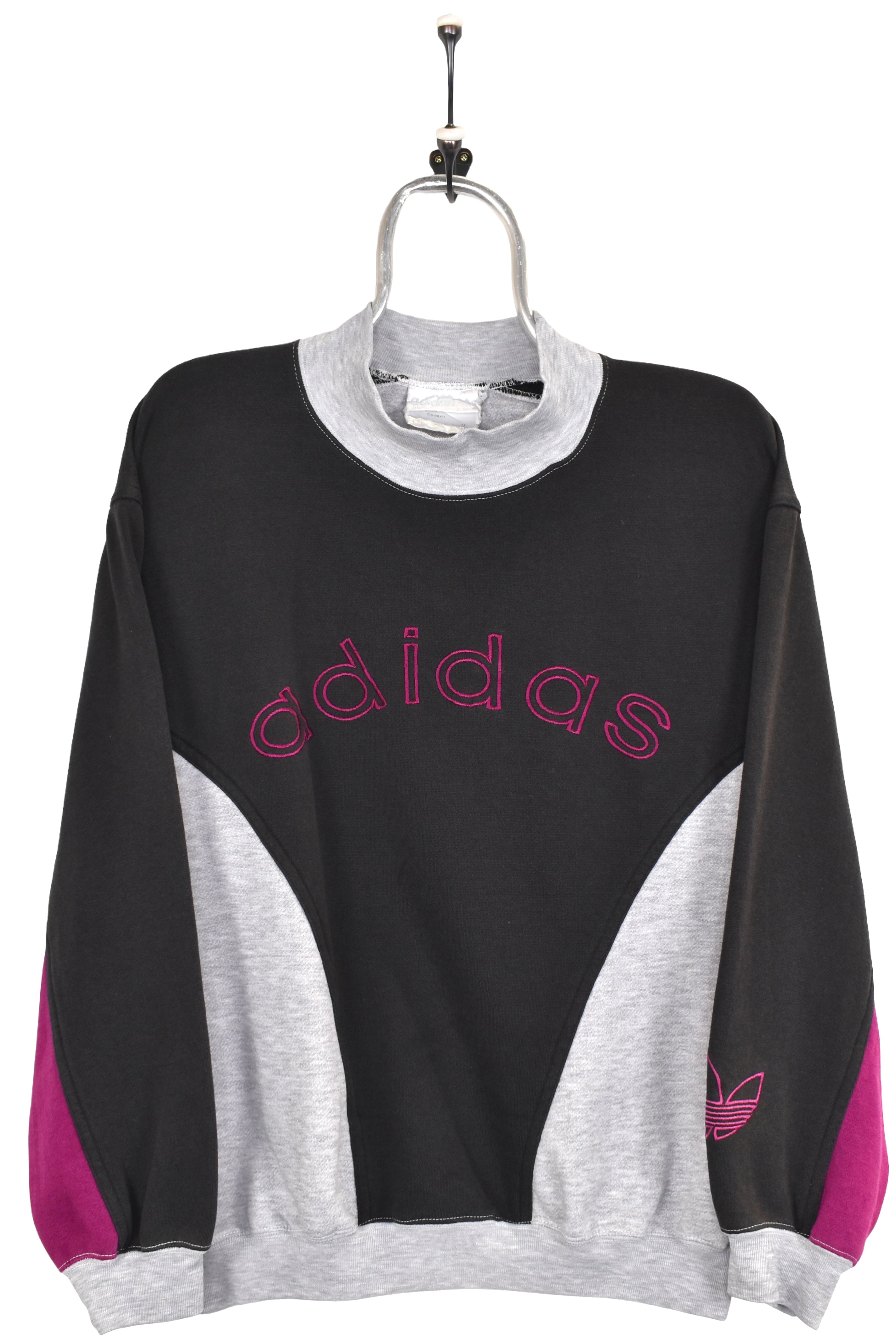 Vintage Adidas sweatshirt, black embroidered turtle neck - Small