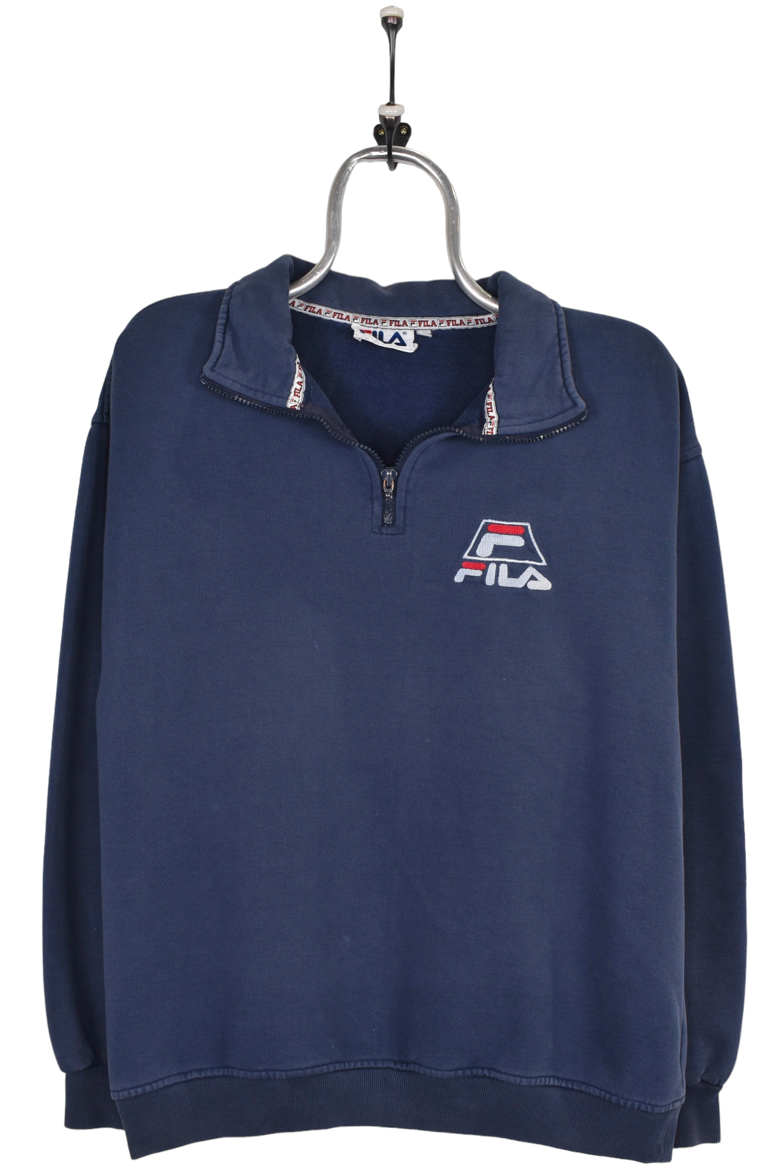 Vintage Fila sweatshirt, navy blue embroidered 1/4 zip jumper - Small