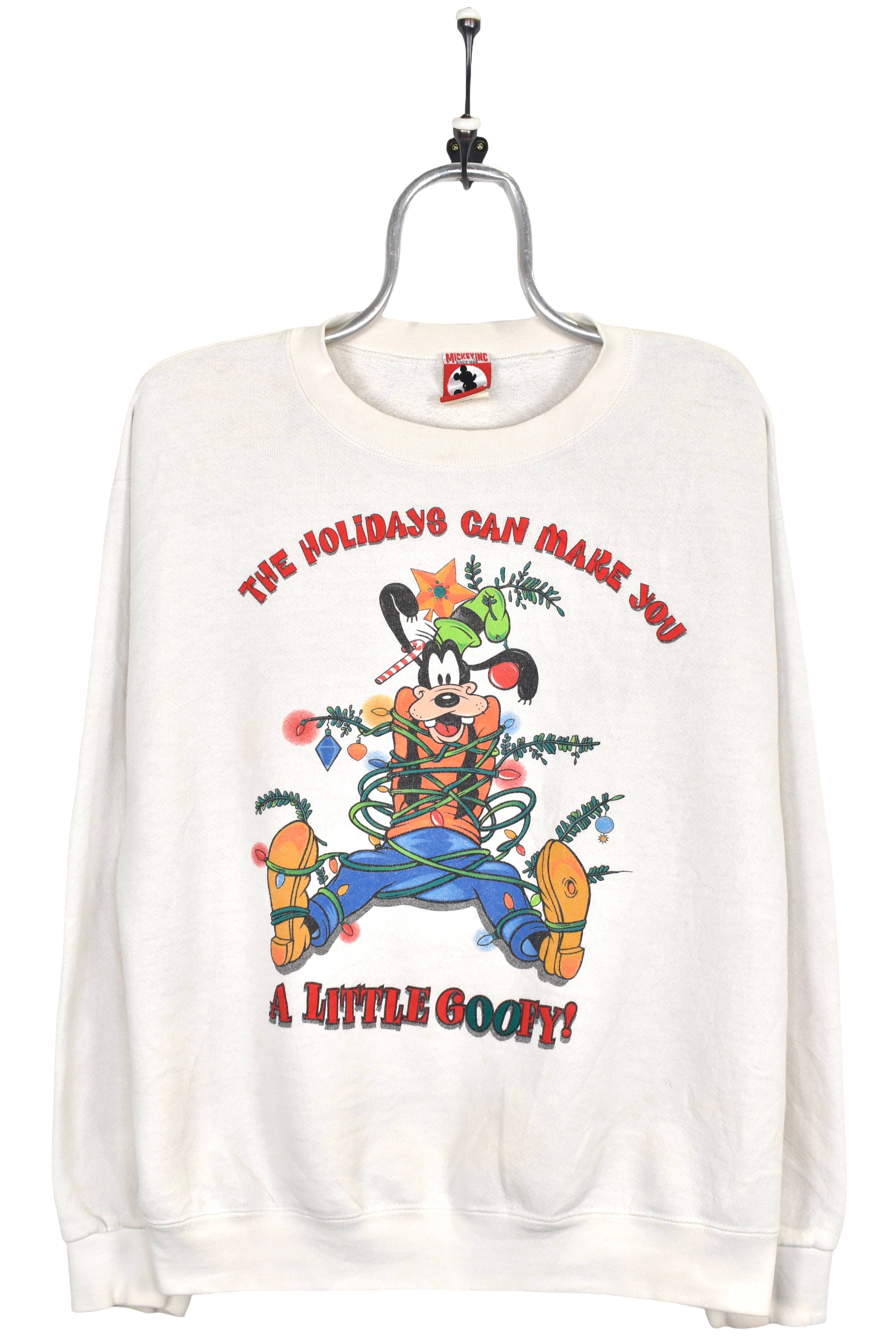 Vintage Disney Christmas sweatshirt Large, Goofy white graphic crewneck