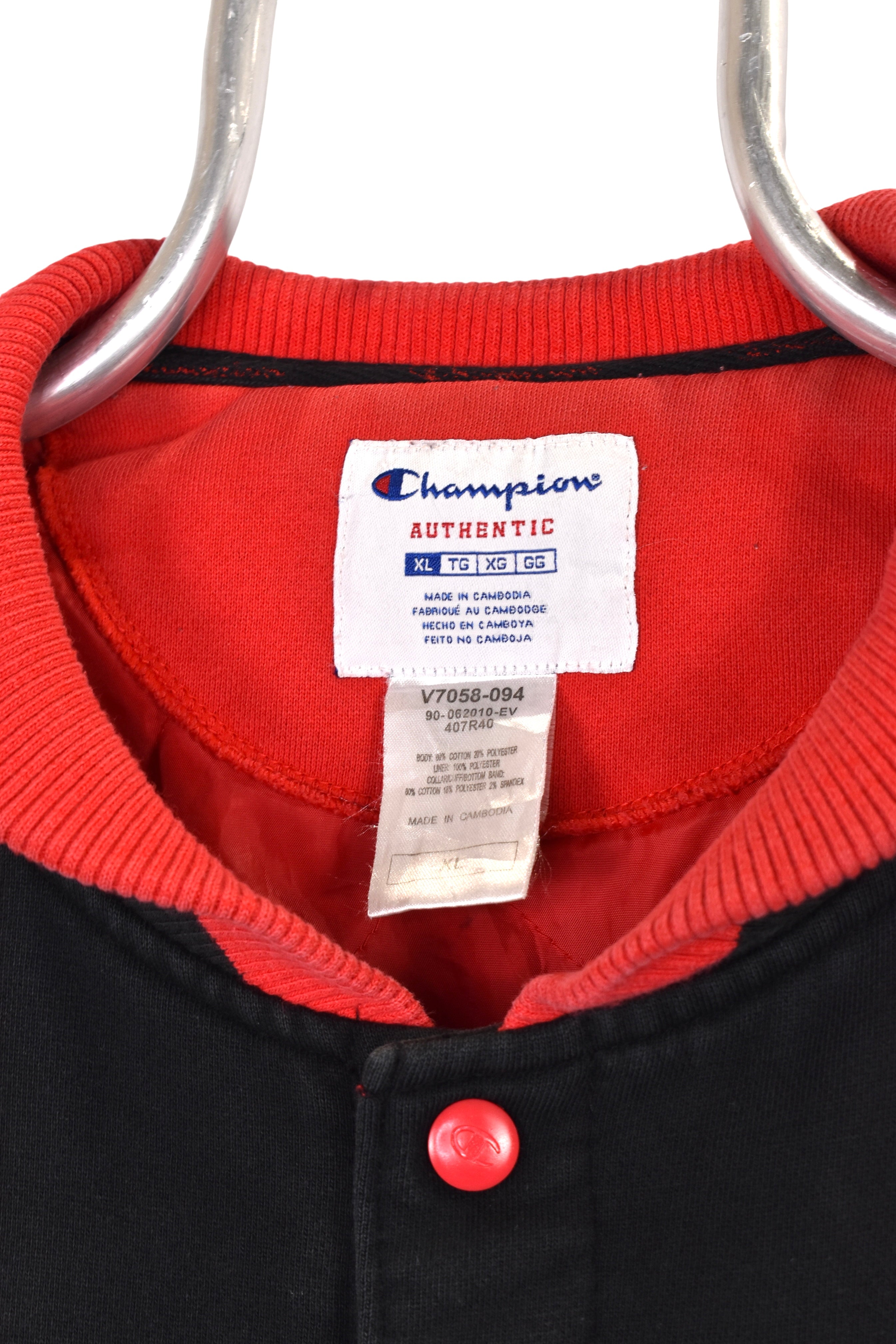 Vintage Champion jacket, black embroidered bomber - XL