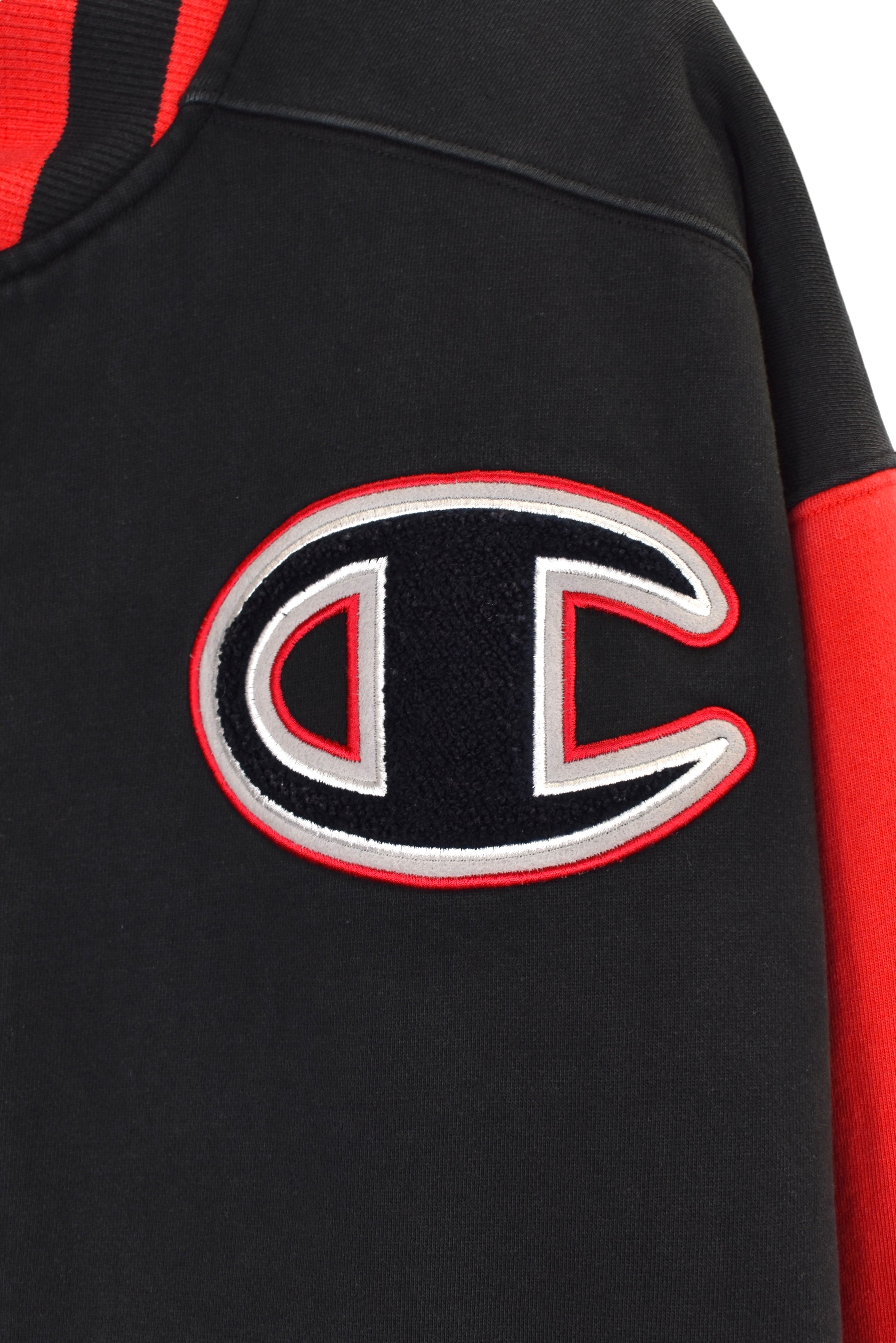 Vintage Champion jacket, black embroidered bomber - XL