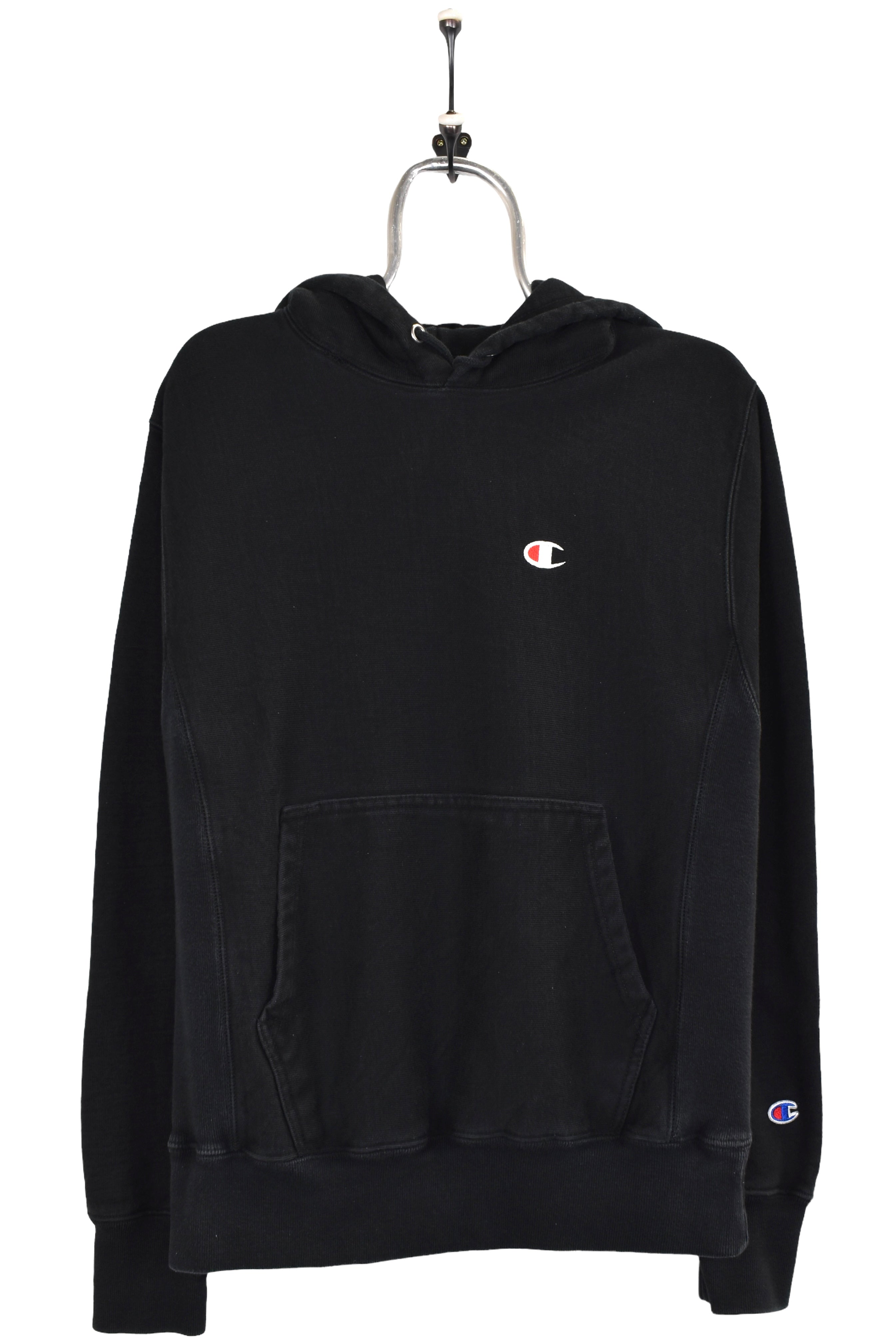 Modern Champion hoodie, black reverse weave embroidered sweatshirt - Medium