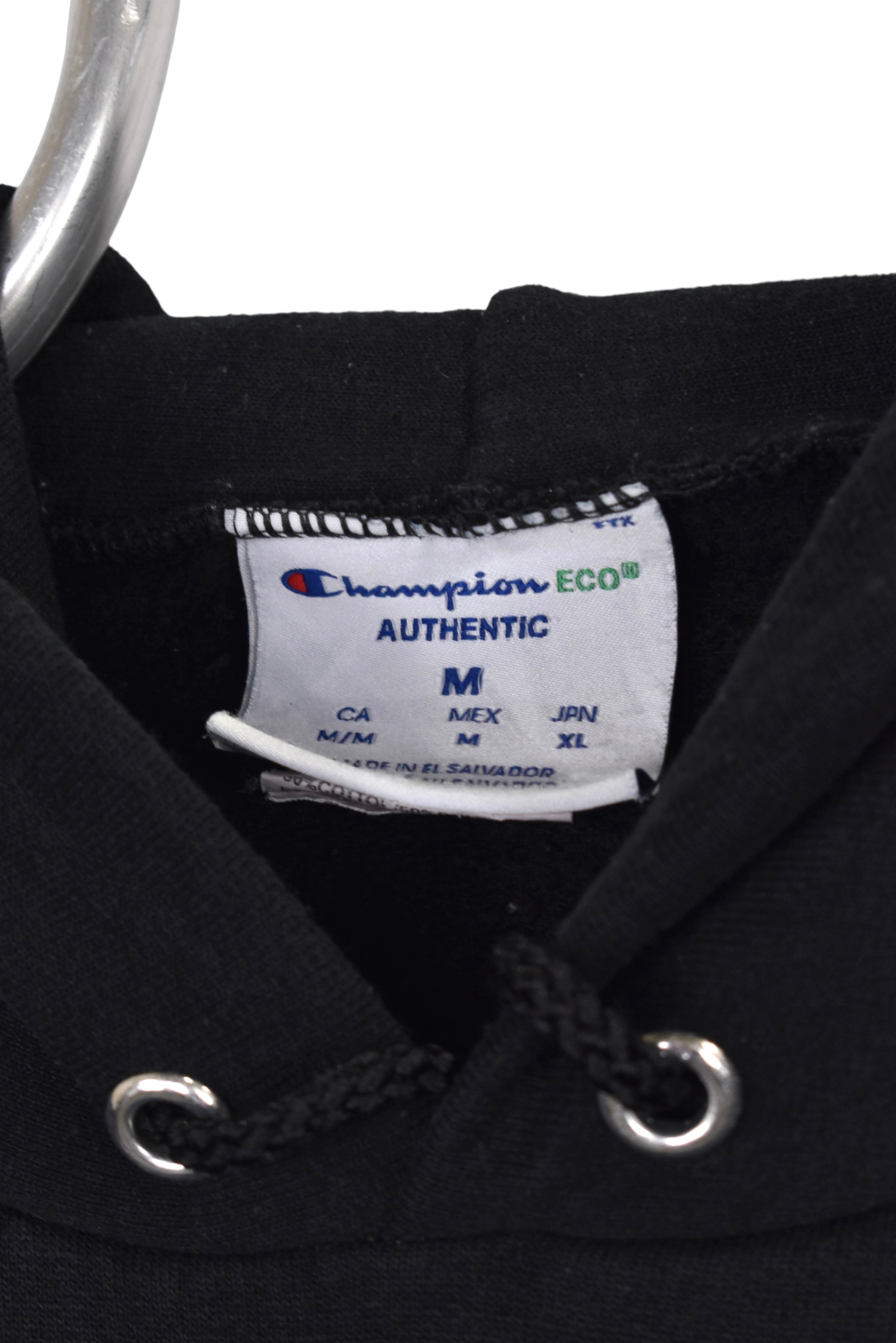 Modern Champion hoodie, black graphic sweatshirt - Medium