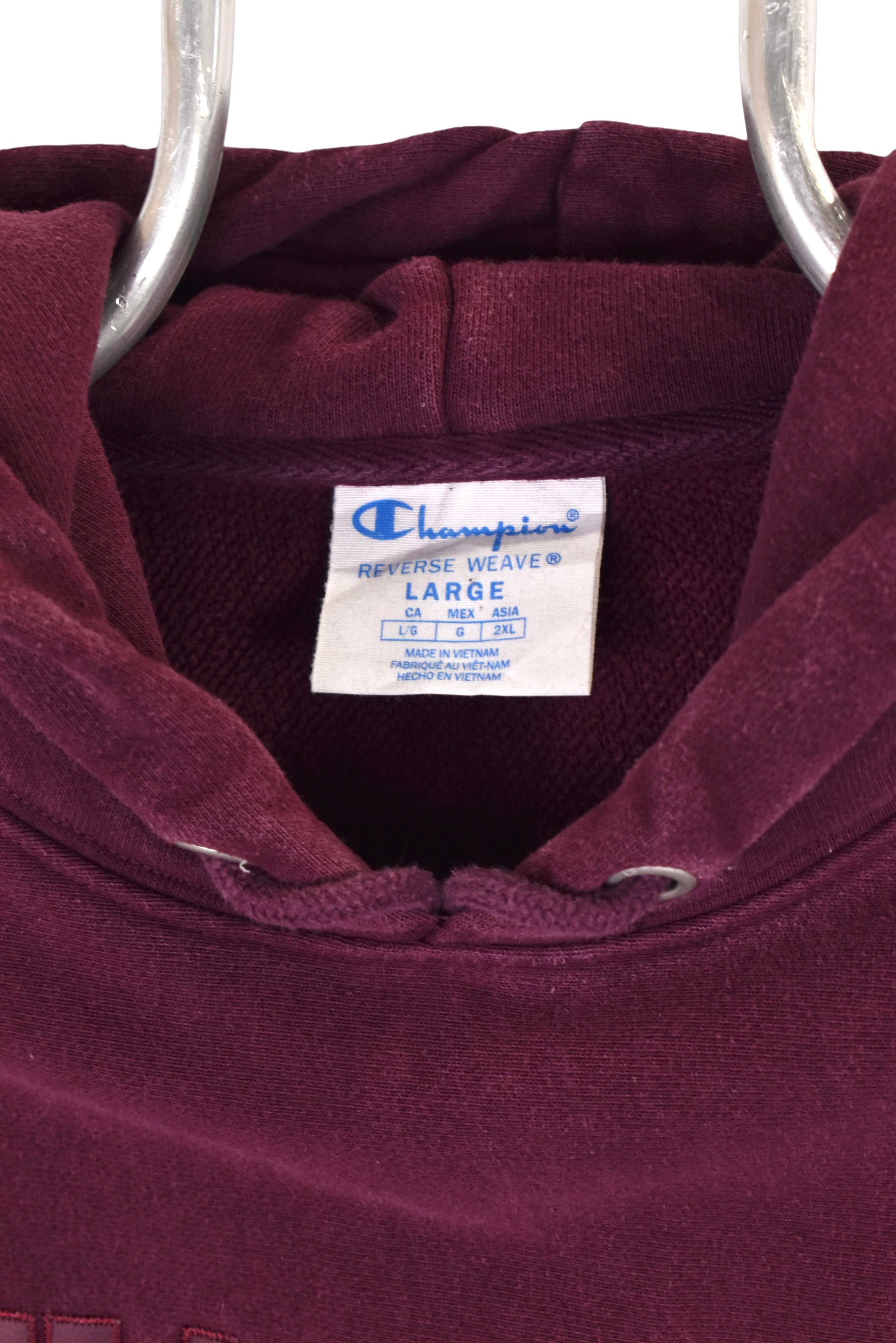 Modern Champion hoodie, purple reverse weave embroidered sweatshirt - Large