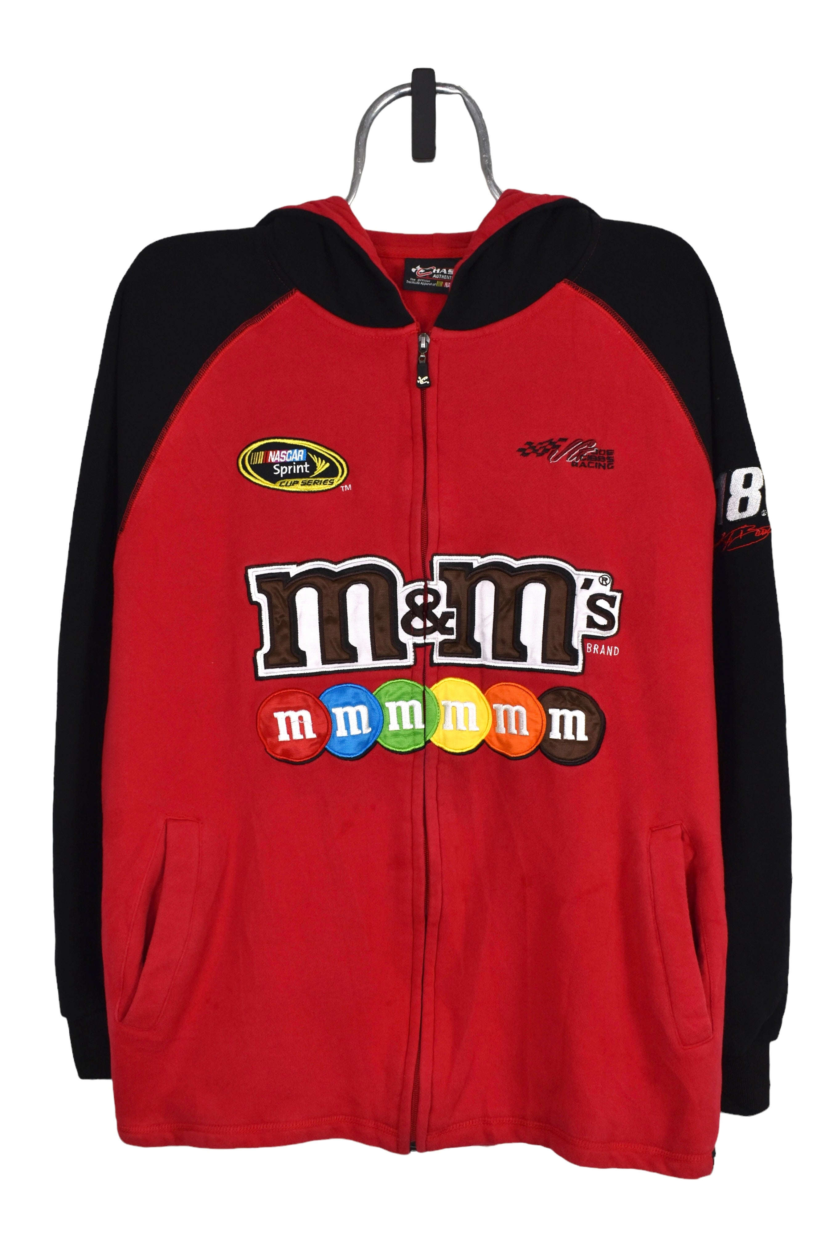 Vintage Nascar jacket (XL), M&M red embroidered sweatshirt