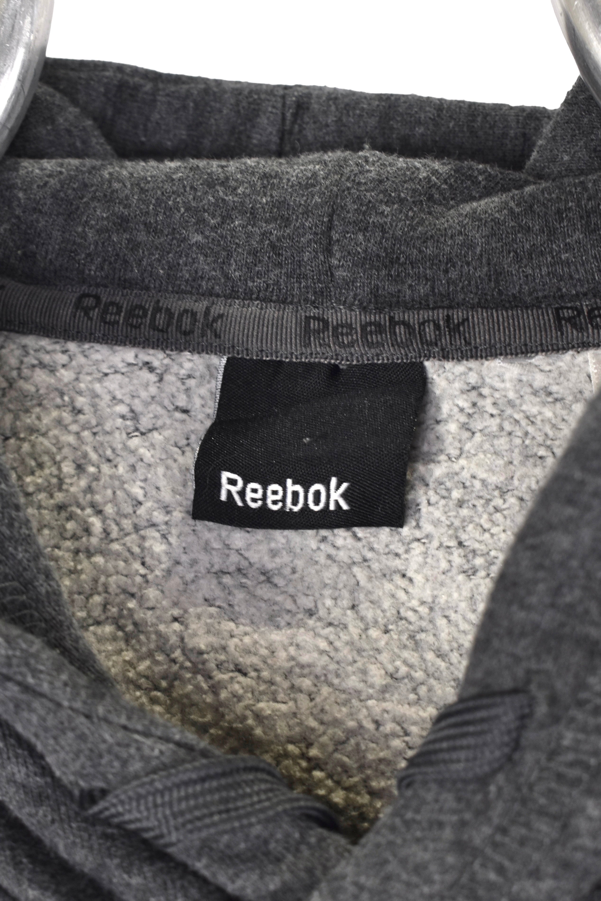 Vintage Reebok hoodie, grey embroidered sweatshirt - Large