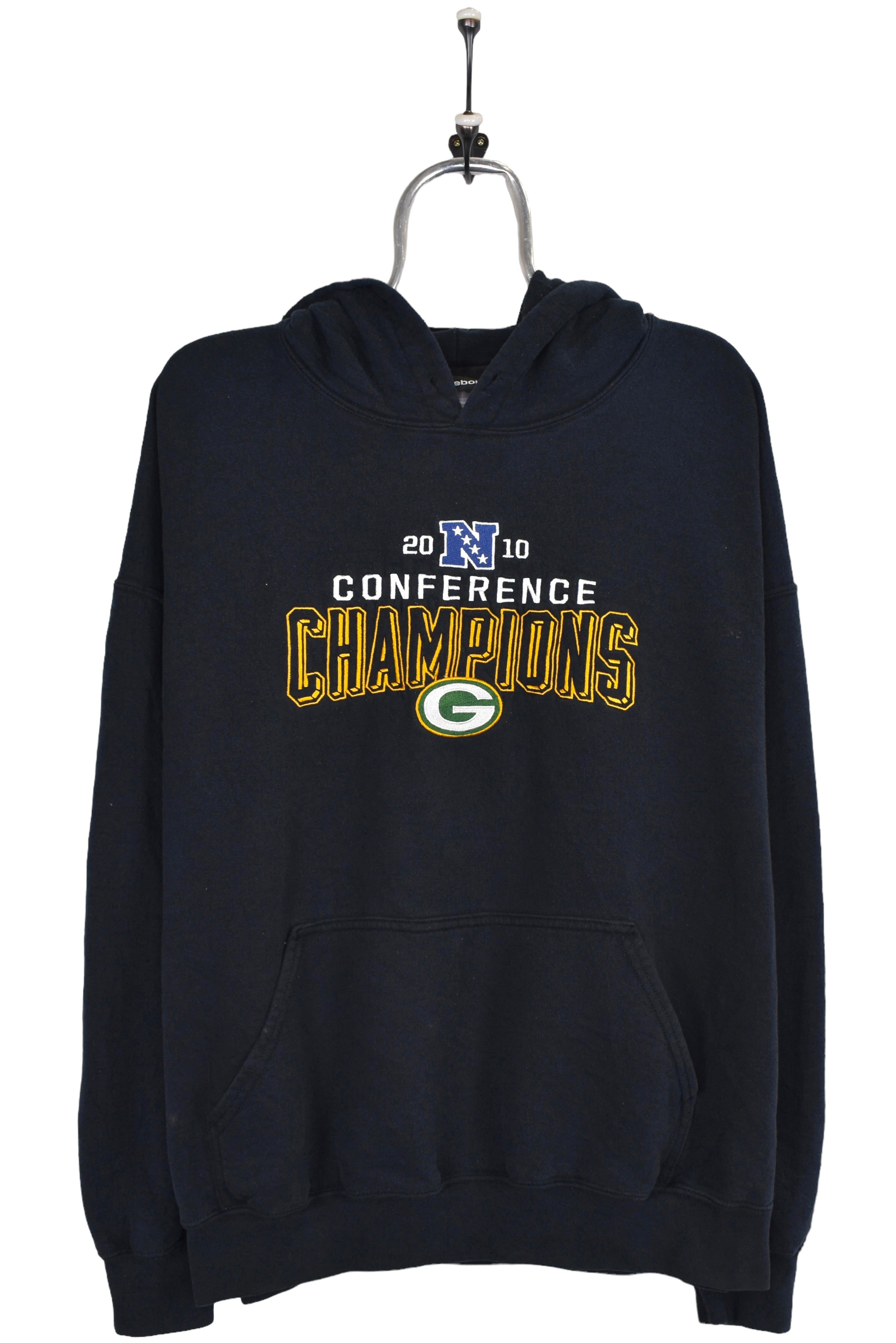 Vintage Green Bay Packers hoodie, black NFL embroidered sweatshirt - XL