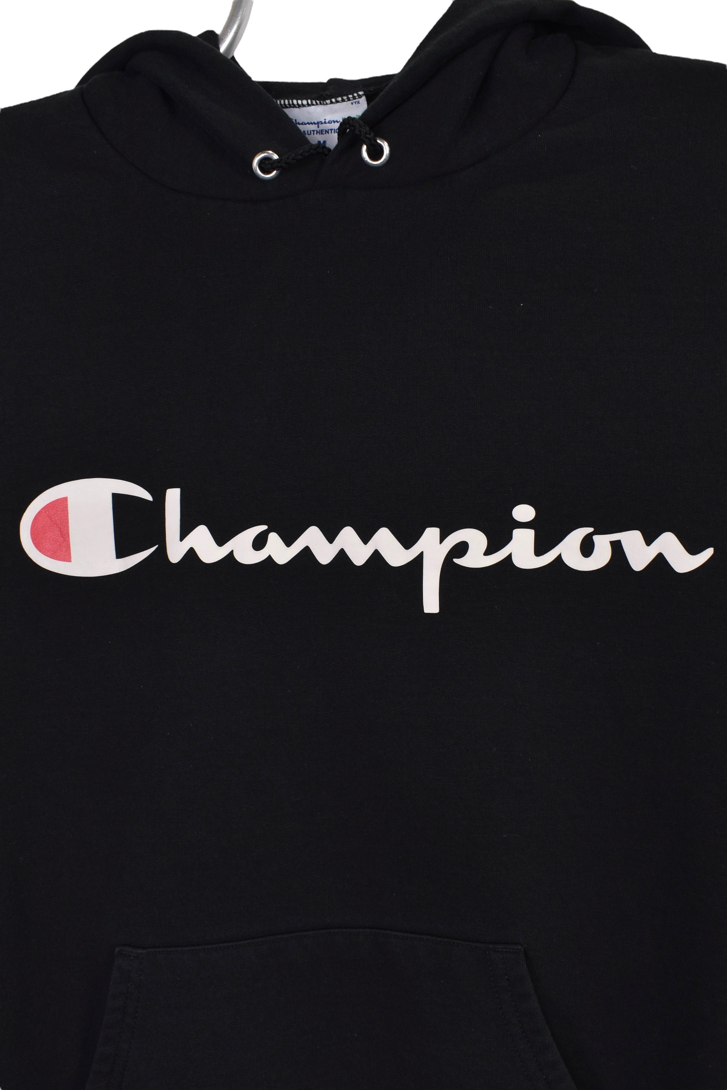 Modern Champion hoodie, black graphic sweatshirt - Medium
