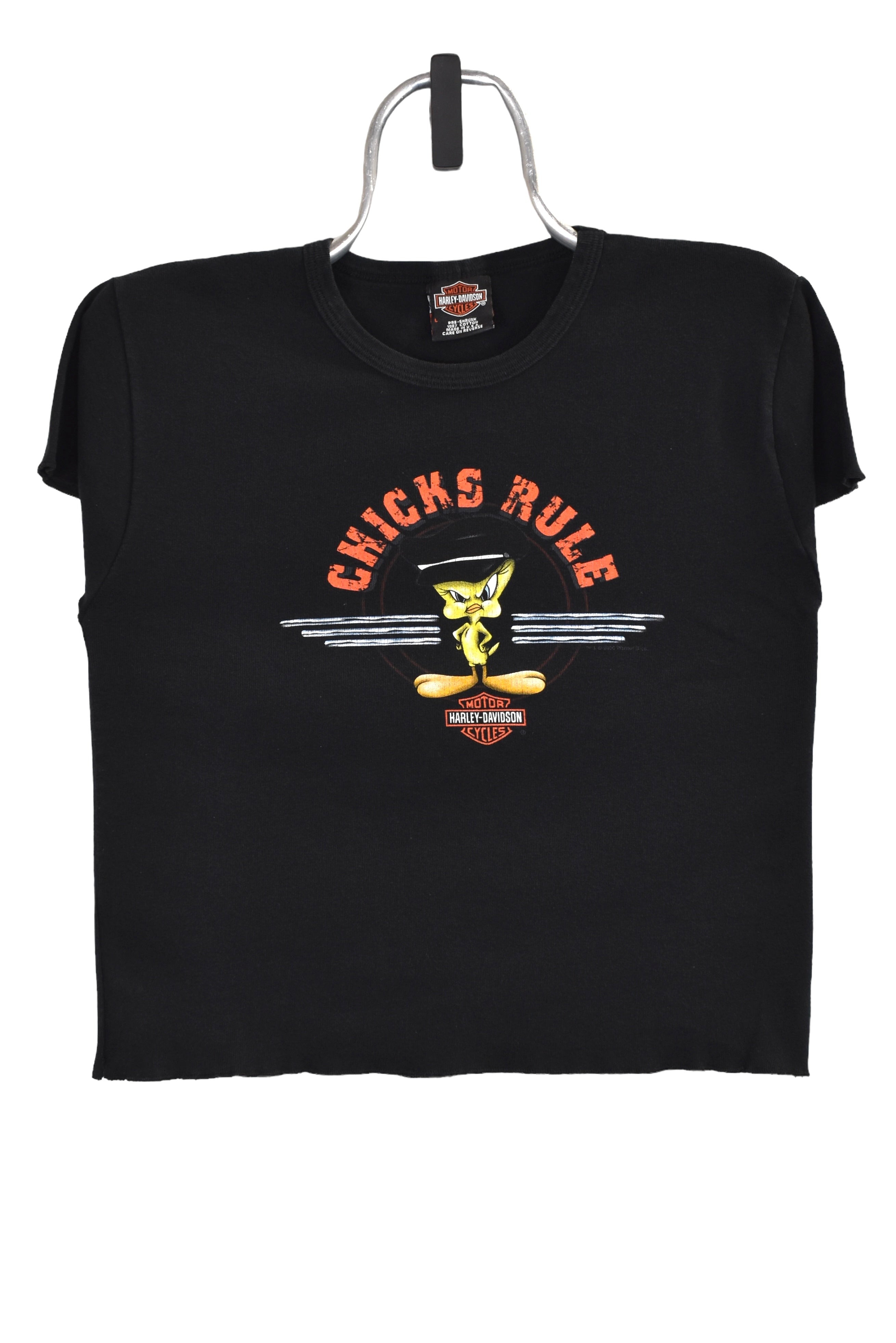 Women's vintage Harley Davidson shirt (M), black Y2K Tweety Bird graphic cropped tee