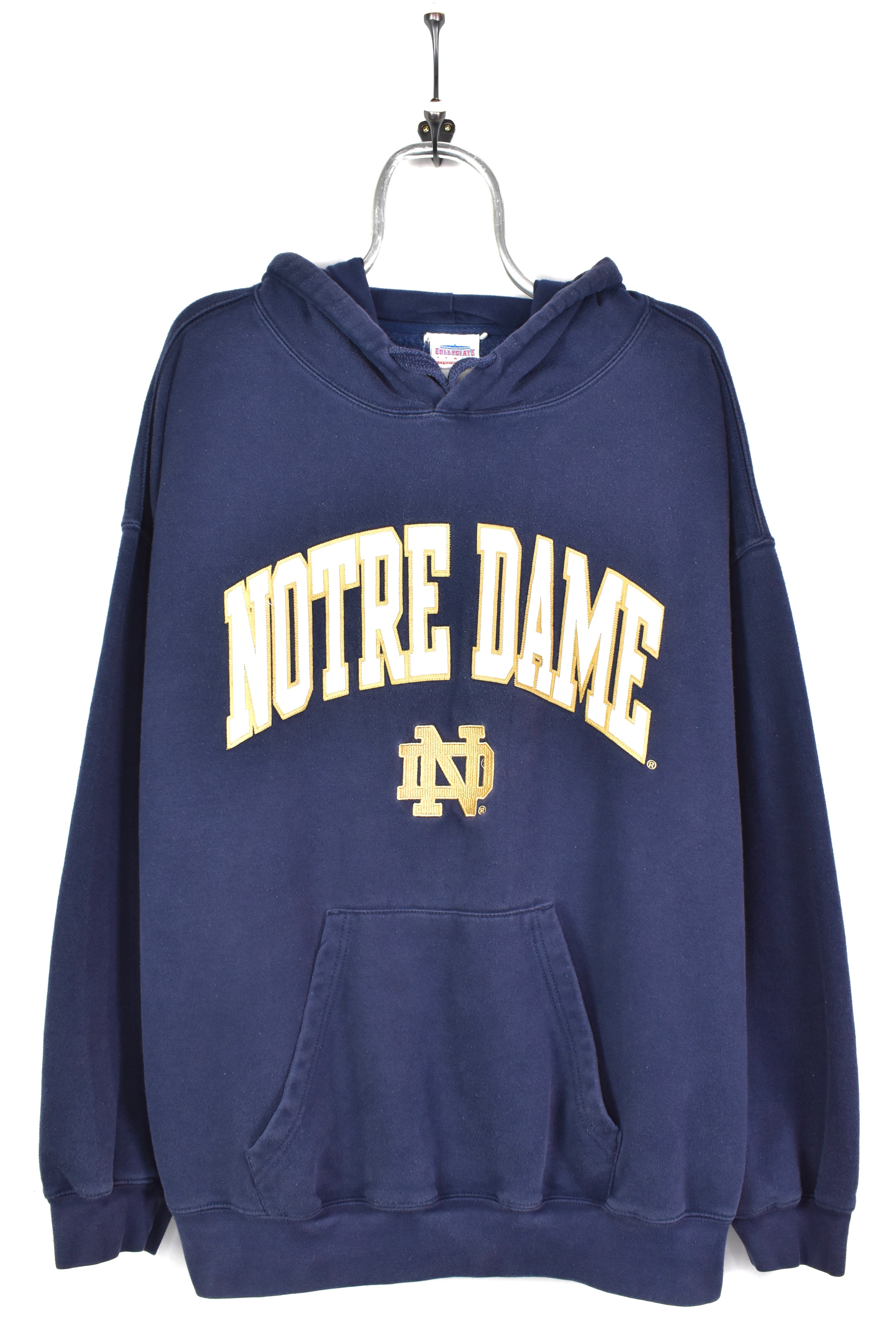 VINTAGE NOTRE DAME UNIVERSITY EMBROIDERED NAVY HOODIE | XXL COLLEGE