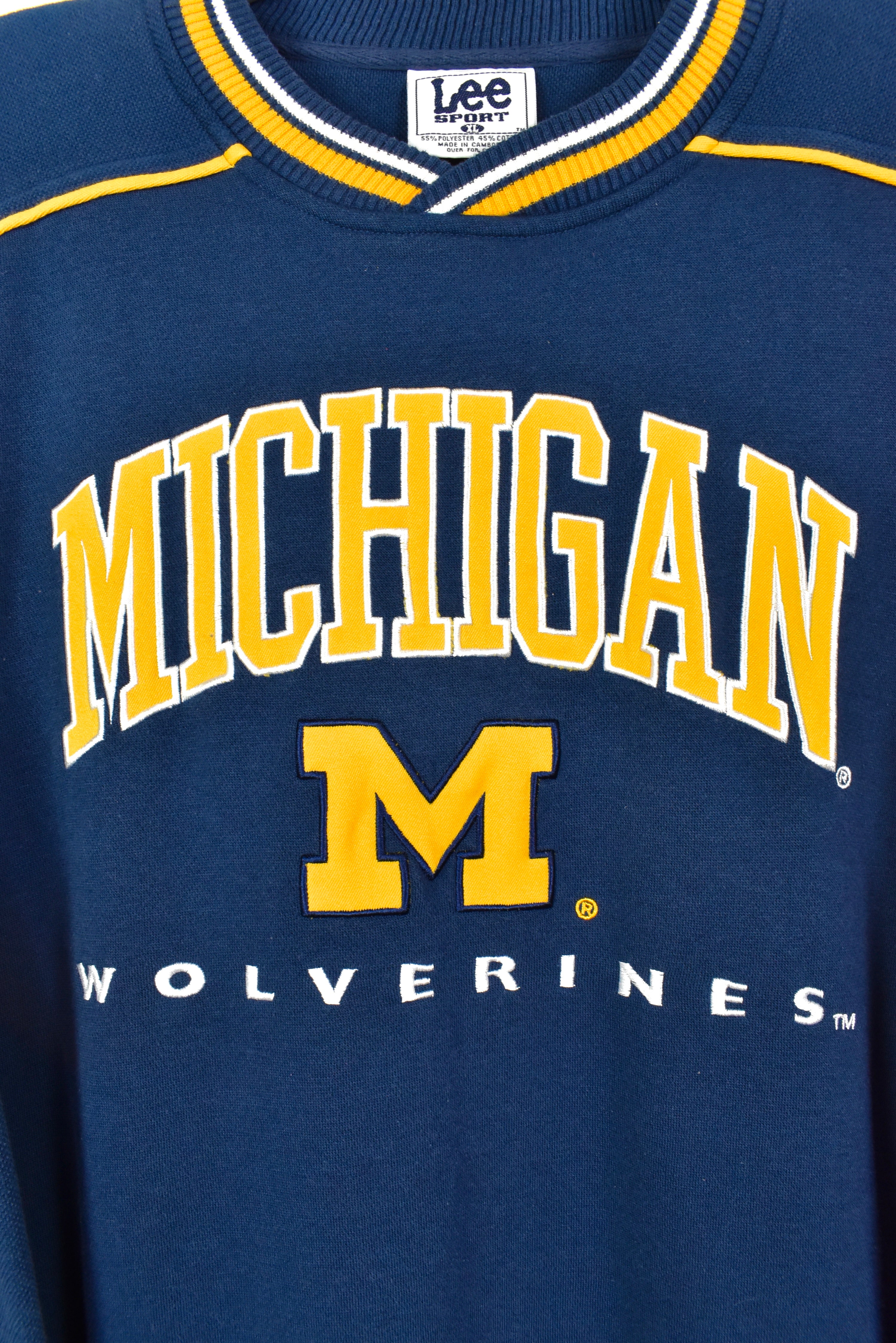 VINTAGE MICHIGAN UNIVERSITY EMBROIDERED NAVY SWEATSHIRT | XXL COLLEGE