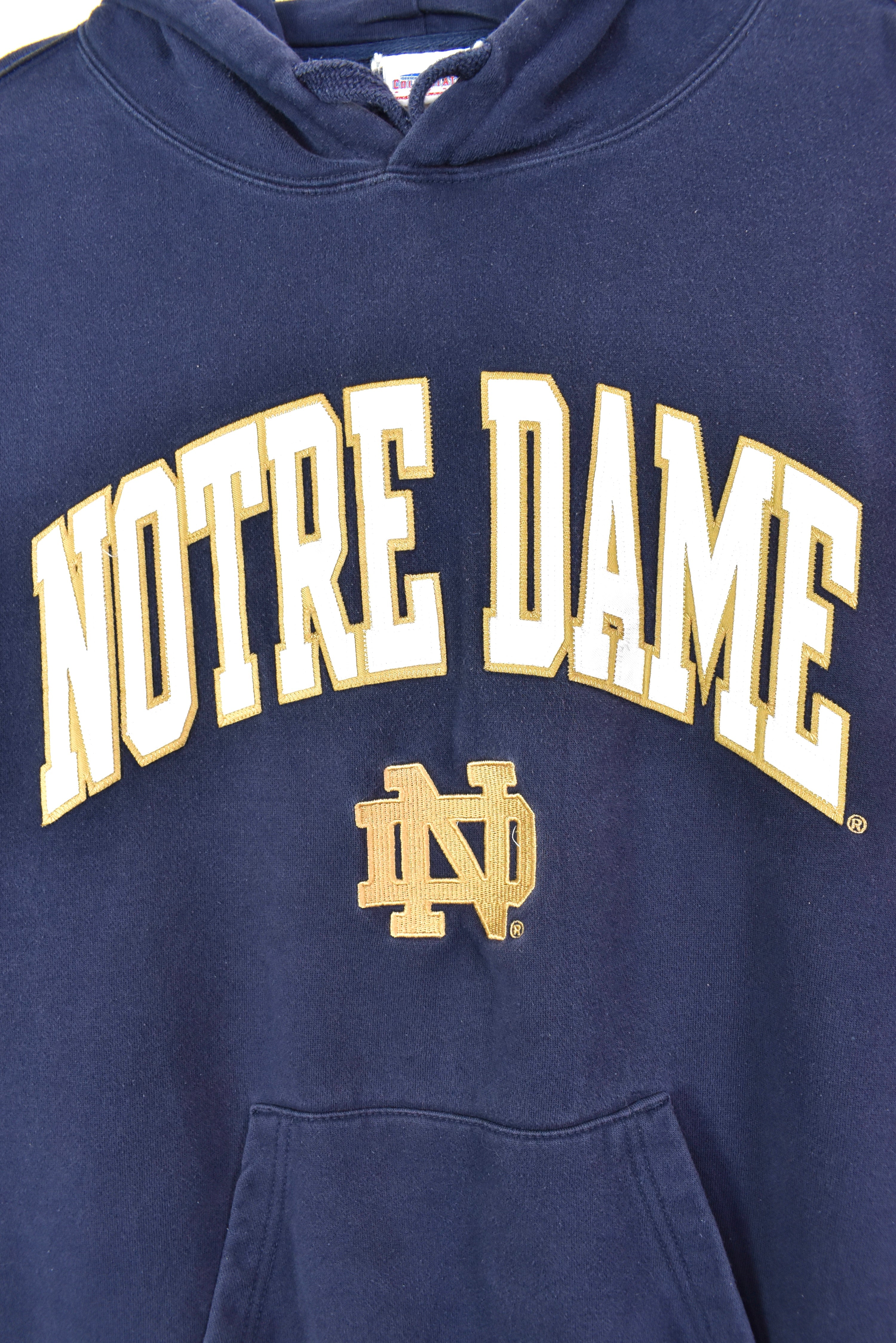 VINTAGE NOTRE DAME UNIVERSITY EMBROIDERED NAVY HOODIE | XXL COLLEGE