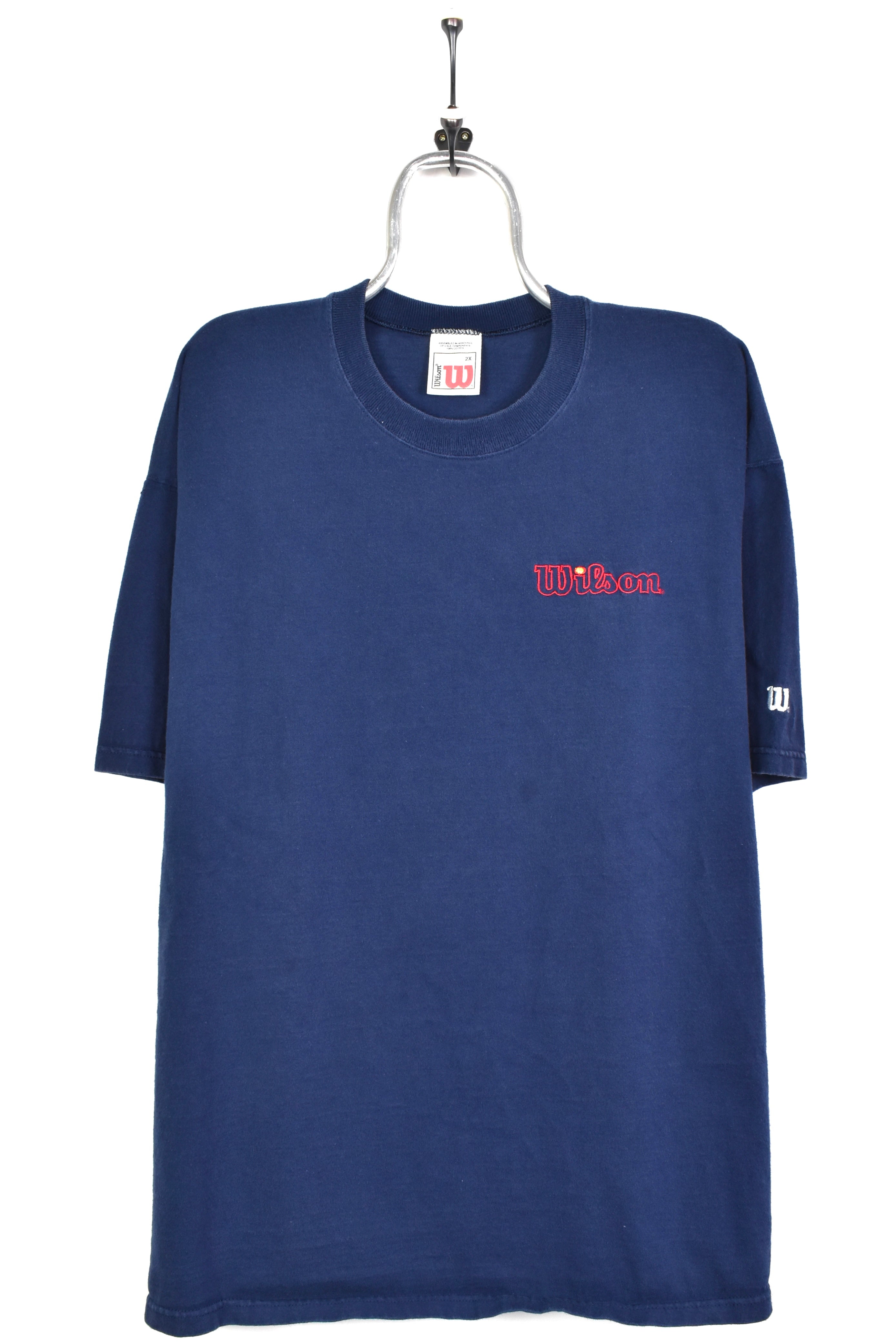 Vintage Wilson shirt, short sleeve embroidered tee - XXL, navy blue WILSON
