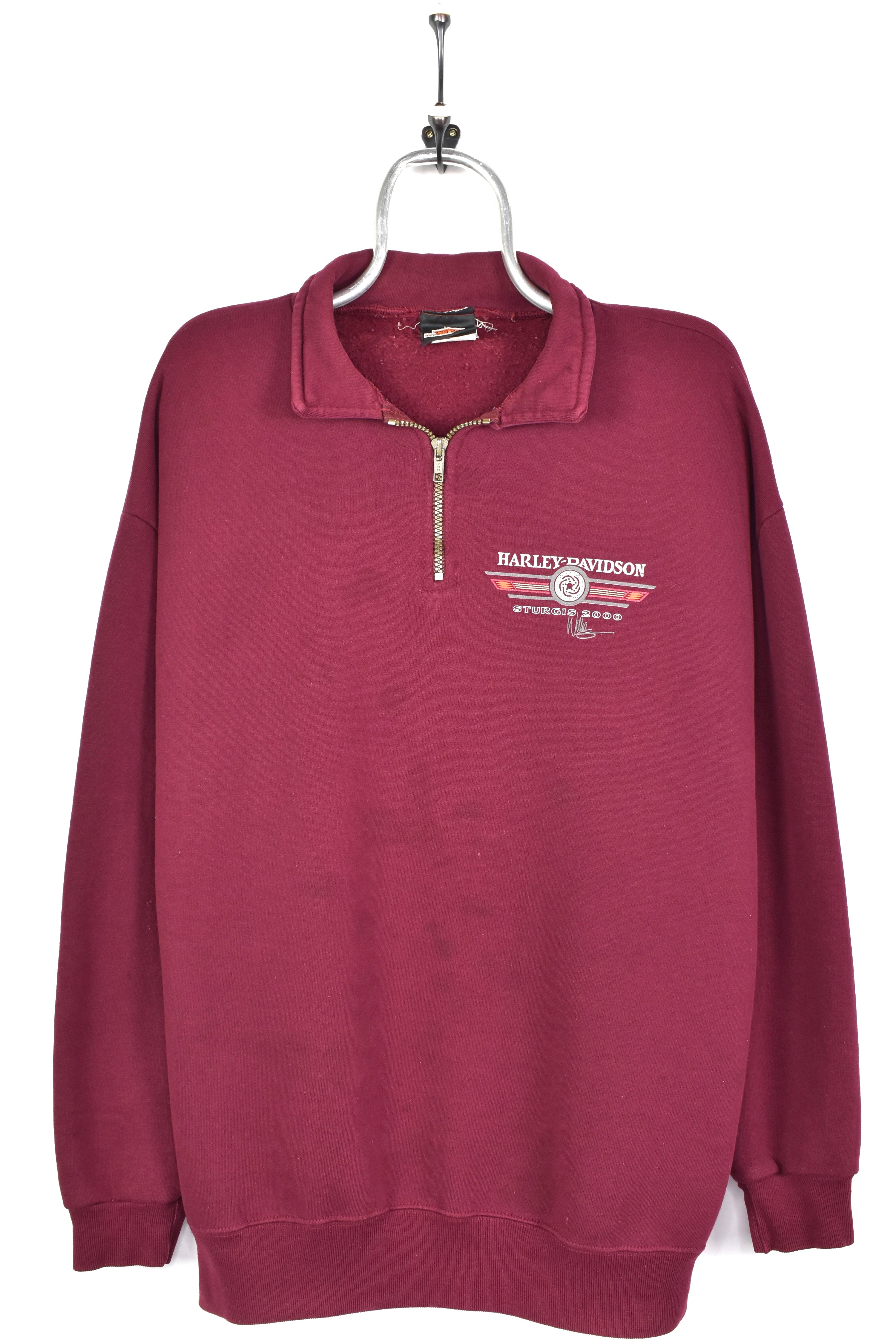 VINTAGE 2000 HARLEY DAVIDSON BURGUNDY 1/4 ZIP SWEATSHIRT | XL HARLEY DAVIDSON