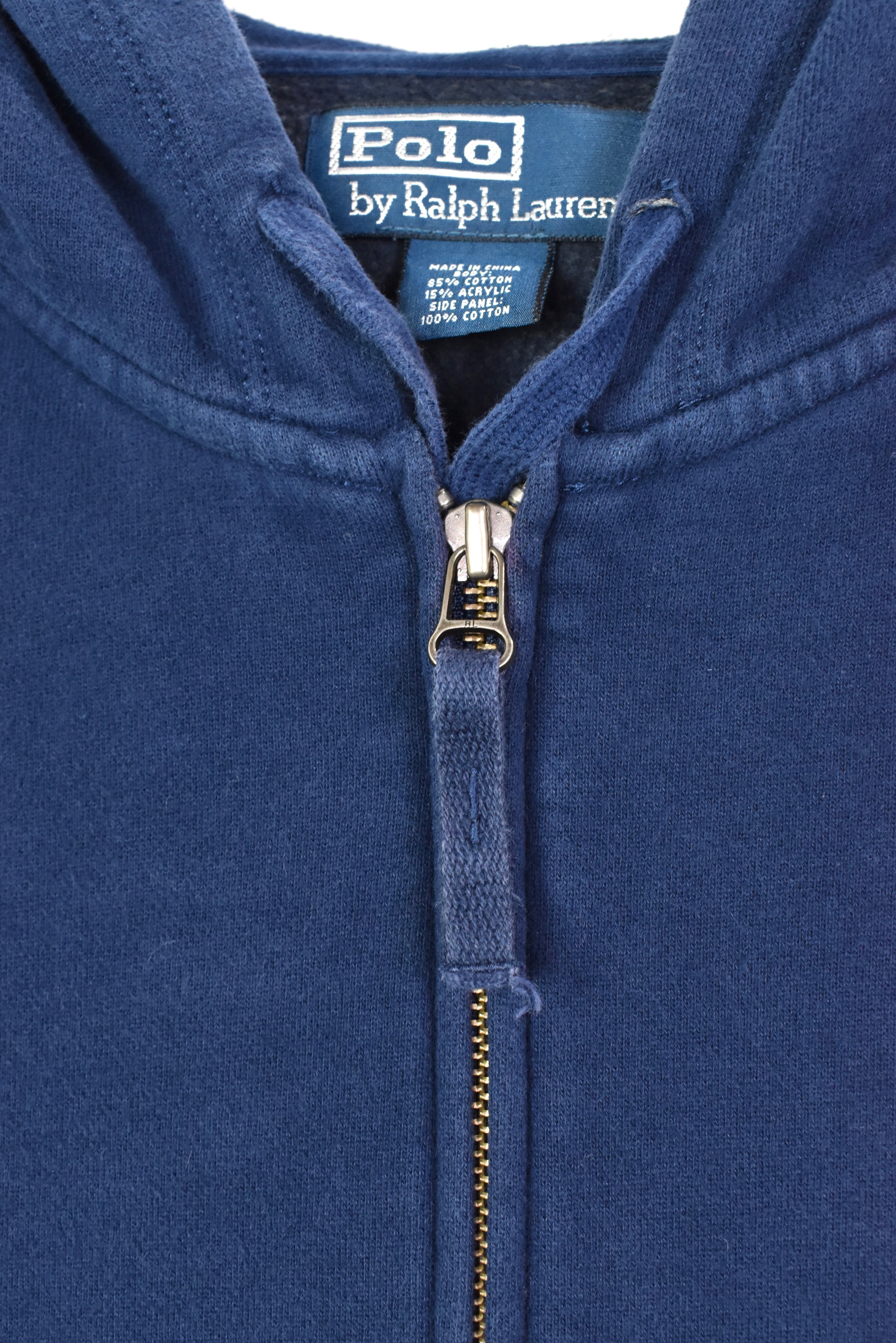 Vintage Ralph Lauren hoodie, full zip embroidered sweatshirt - large, navy blue RALPH LAUREN