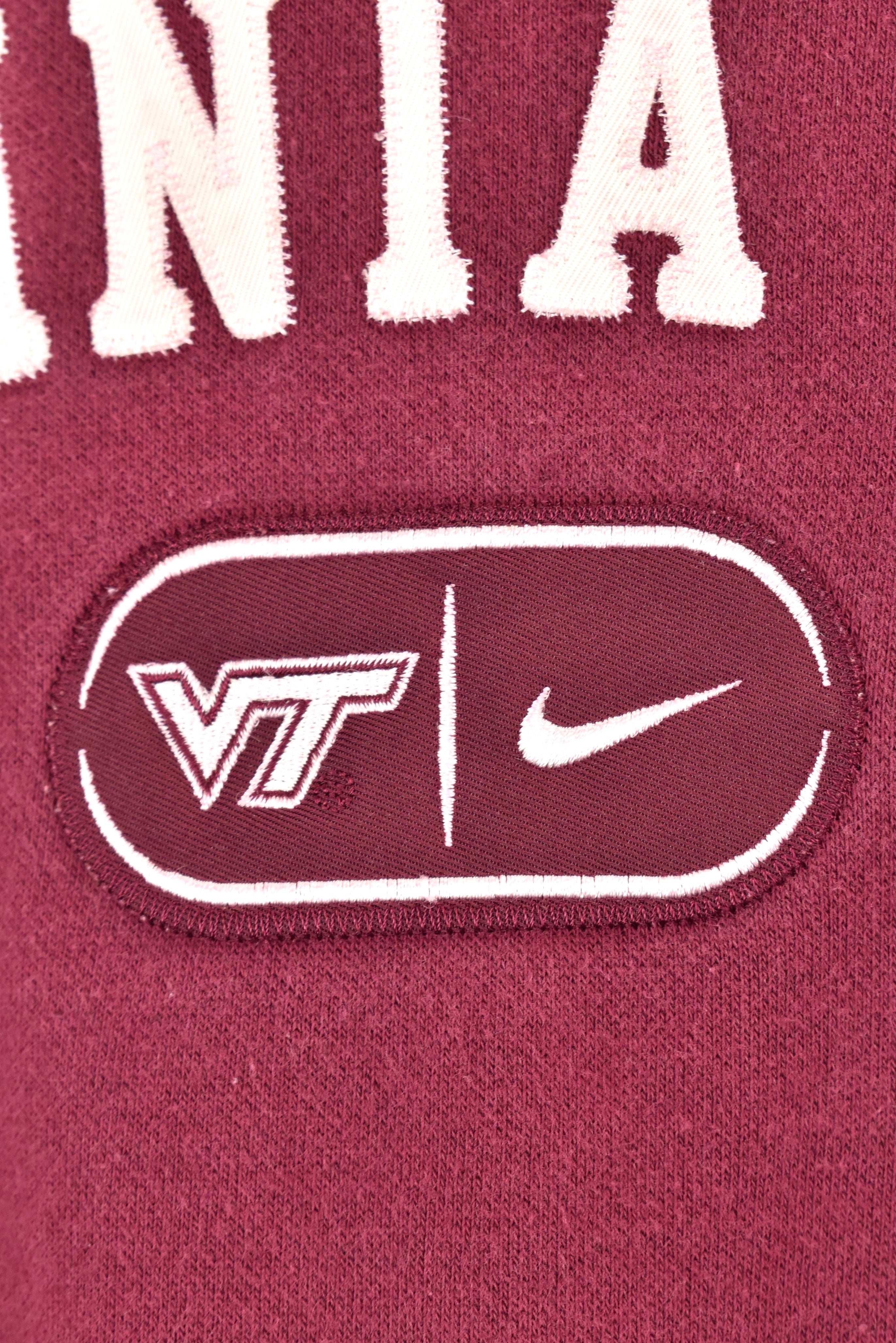 VINTAGE NIKE VIRGINIA TECH UNIVERSITY BURGUNDY HOODIE | XL COLLEGE