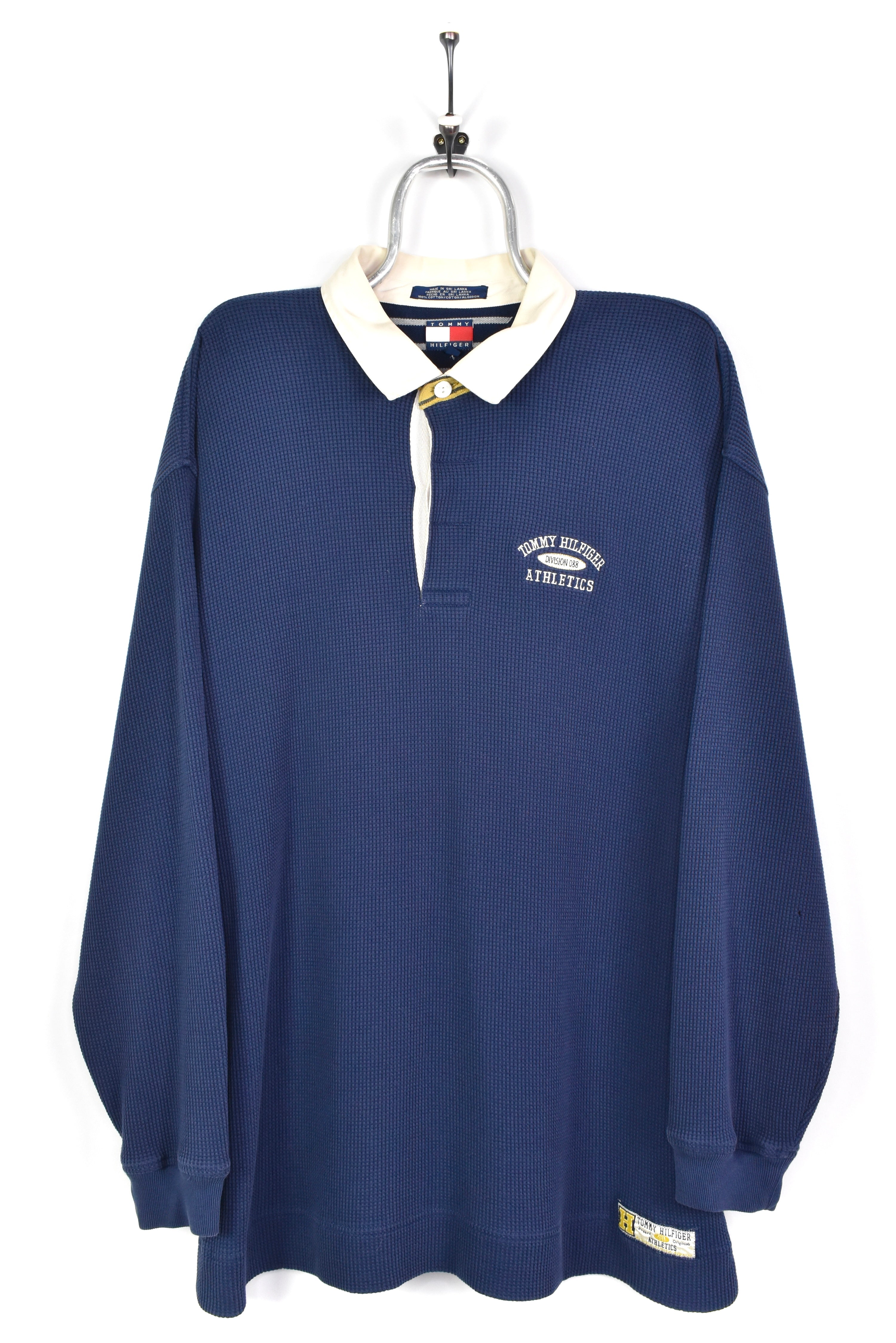 VINTAGE TOMMY HILFIGER EMBROIDERED NAVY POLO SWEATSHIRT | XXL TOMMY HILFIGER