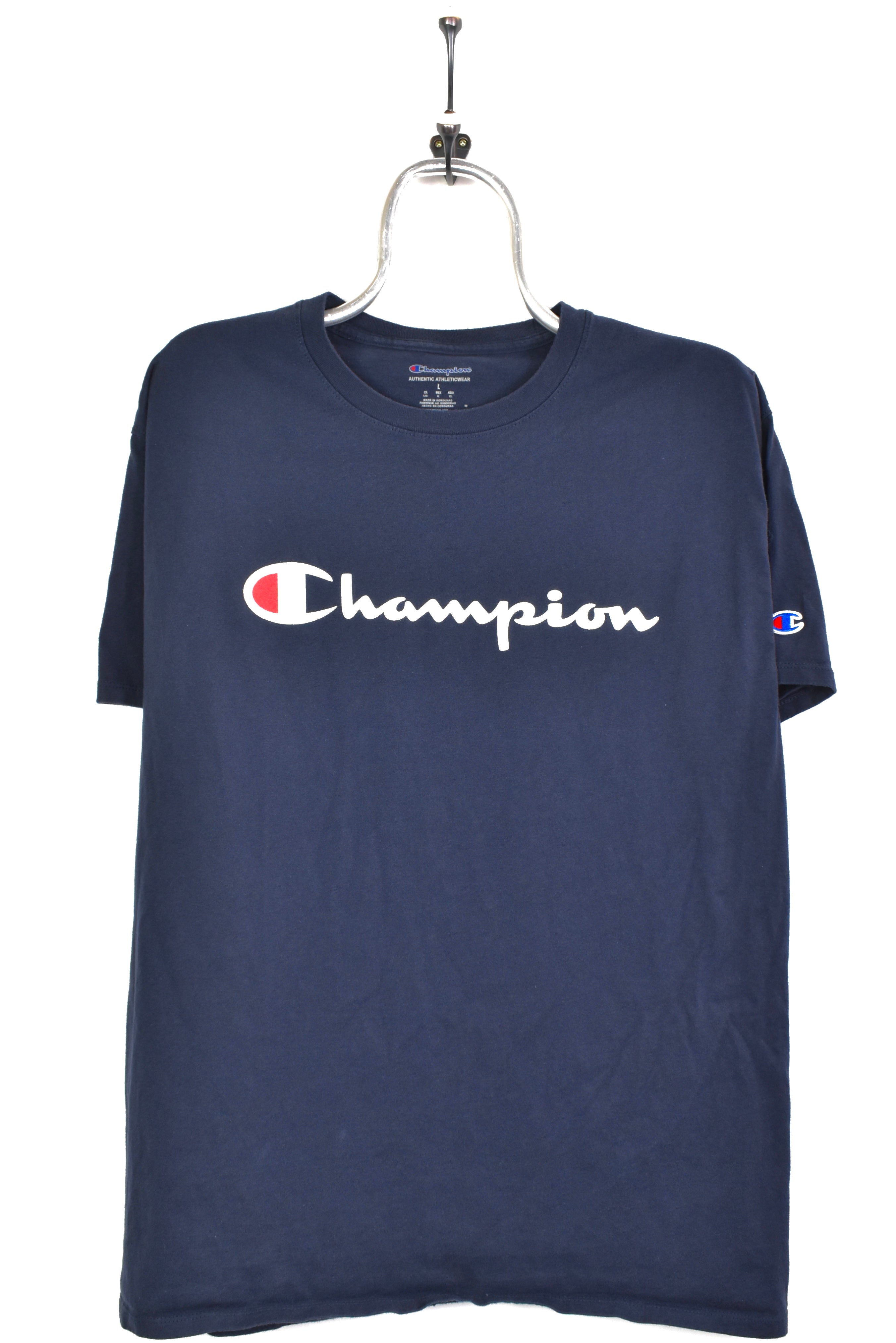 Modern Champion shirt, short sleeve graphic tee - medium, navy blue CHAMPION