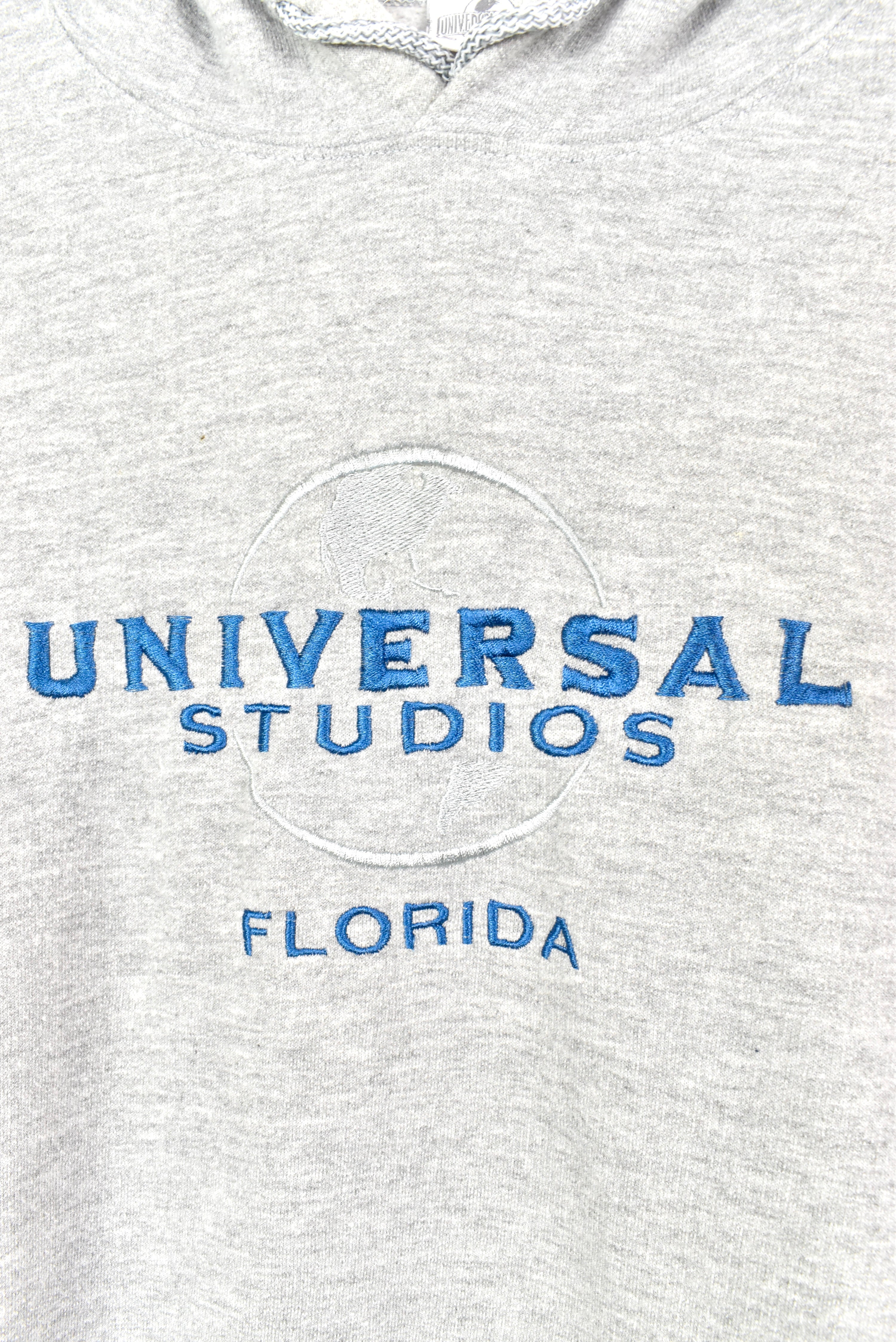 VINTAGE UNIVERSAL STUDIOS EMBROIDERED GREY HOODIE | XXL DISNEY / CARTOON