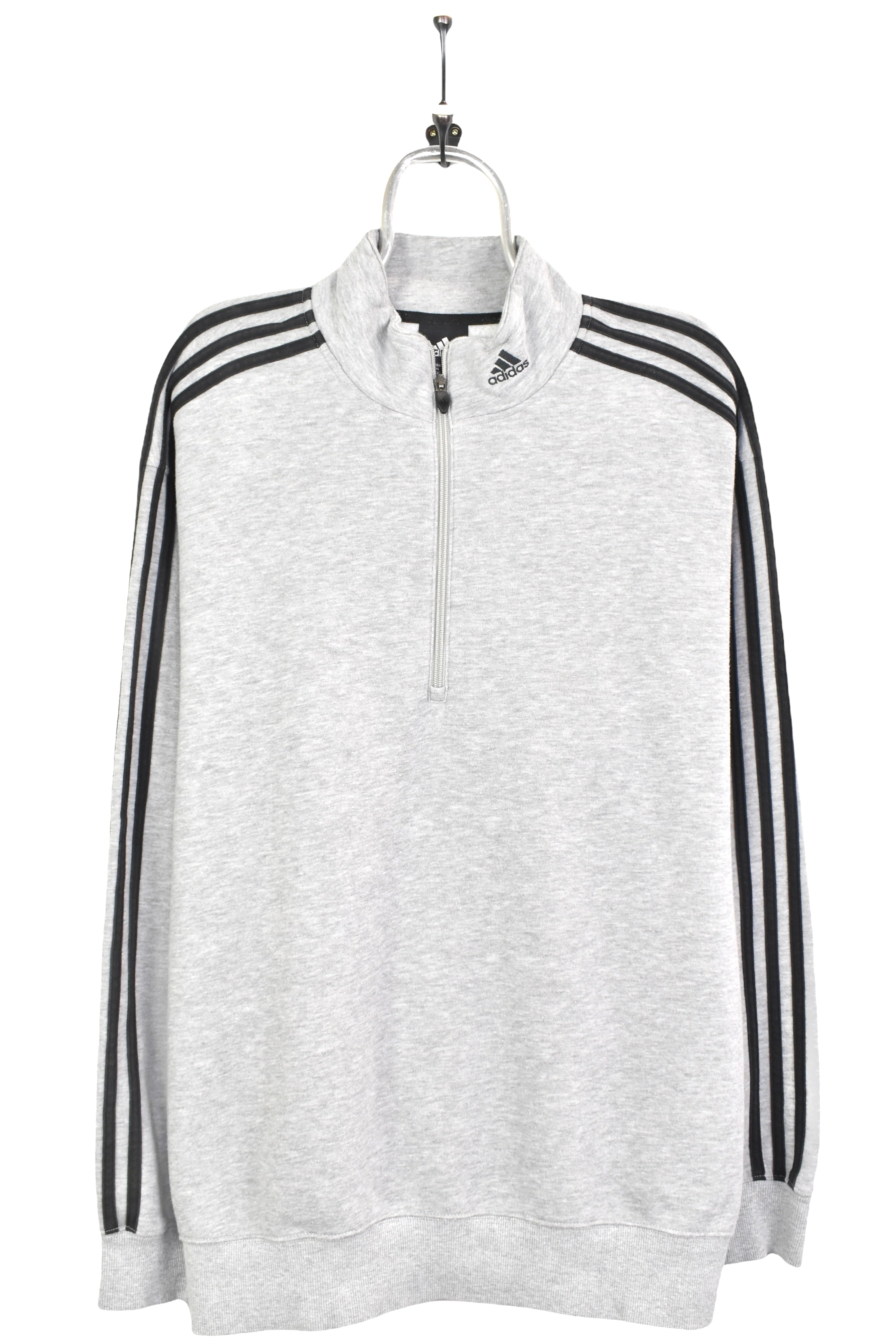 Vintage Adidas sweatshirt, embroidered 1/4 zip sweater - XXL, grey ADIDAS