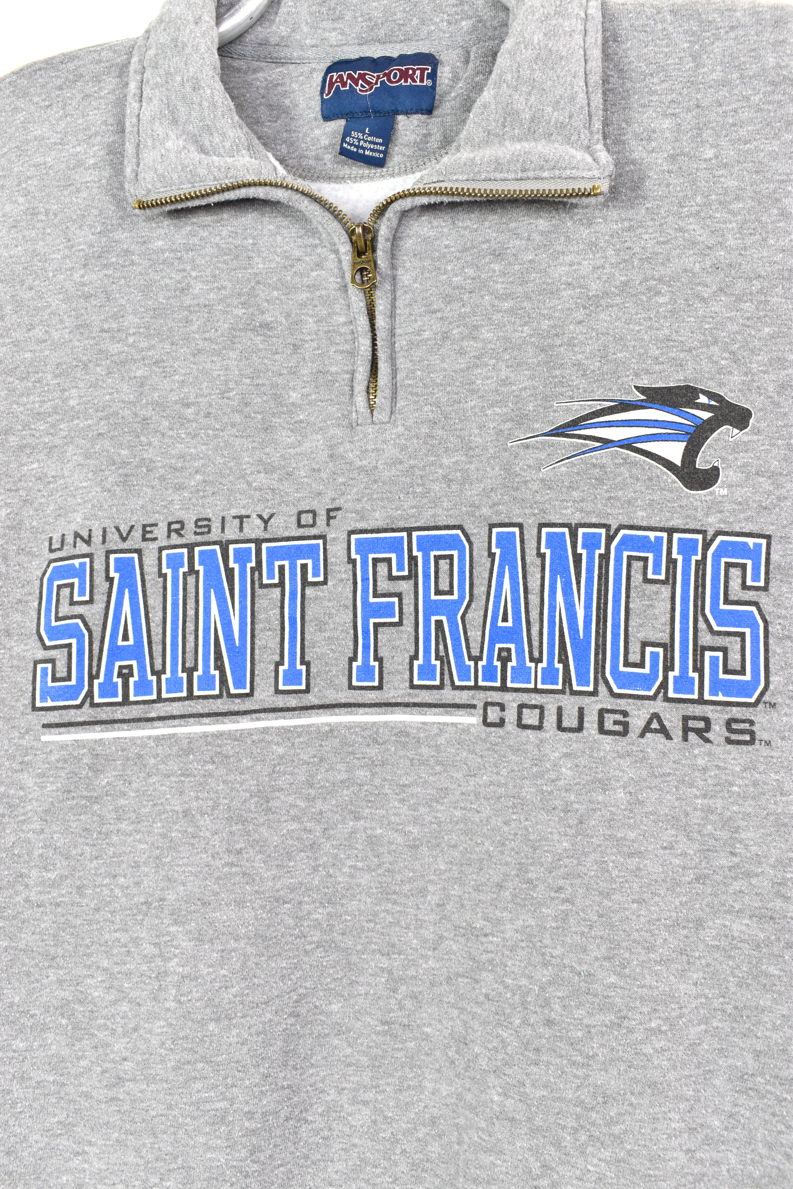 VINTAGE SAINT FRANCIS UNIVERSITY GREY 1/4 ZIP SWEATSHIRT | LARGE COLLEGE