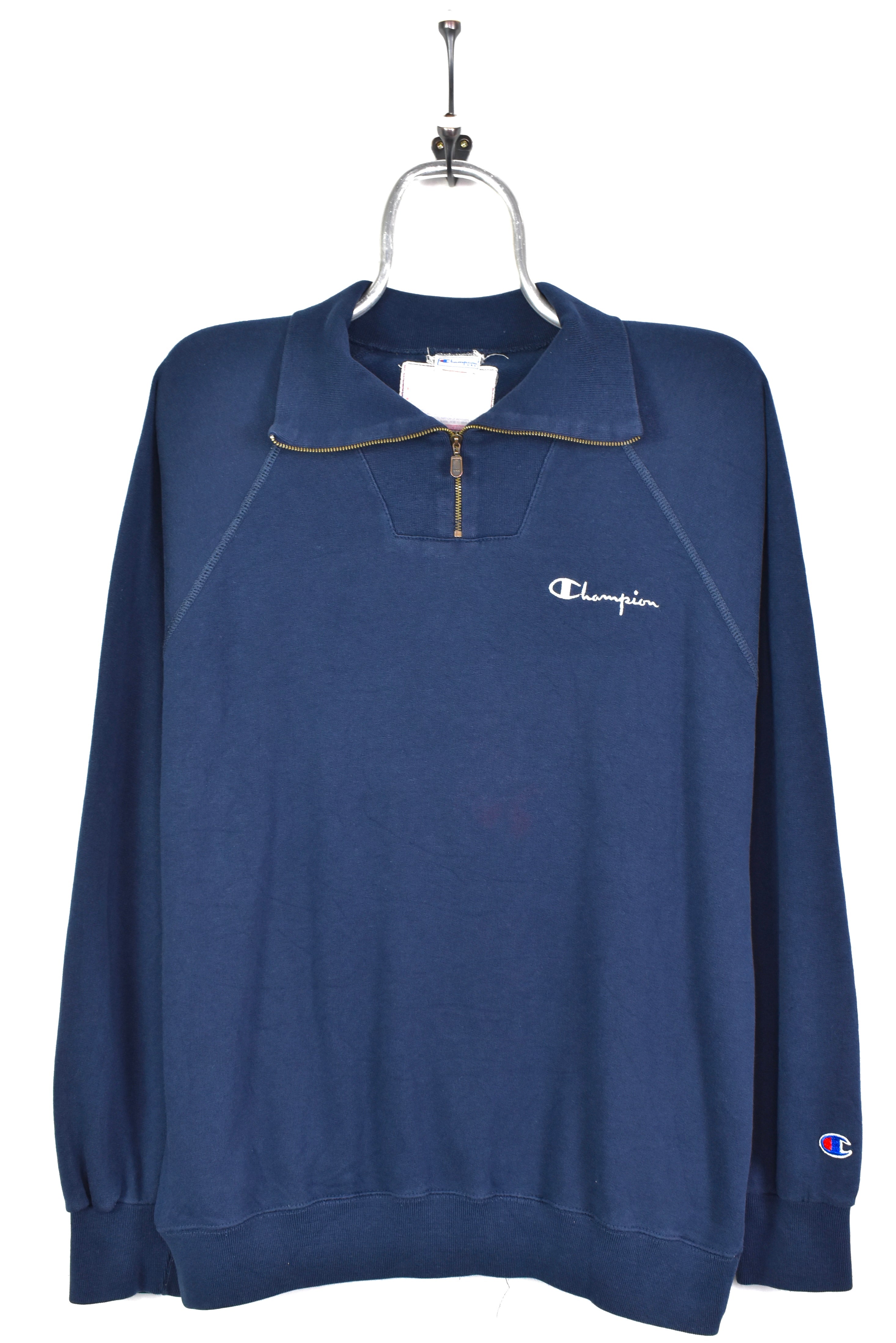 VINTAGE CHAMPION EMBROIDERED NAVY 1/4 ZIP SWEATSHIRT | LARGE CHAMPION