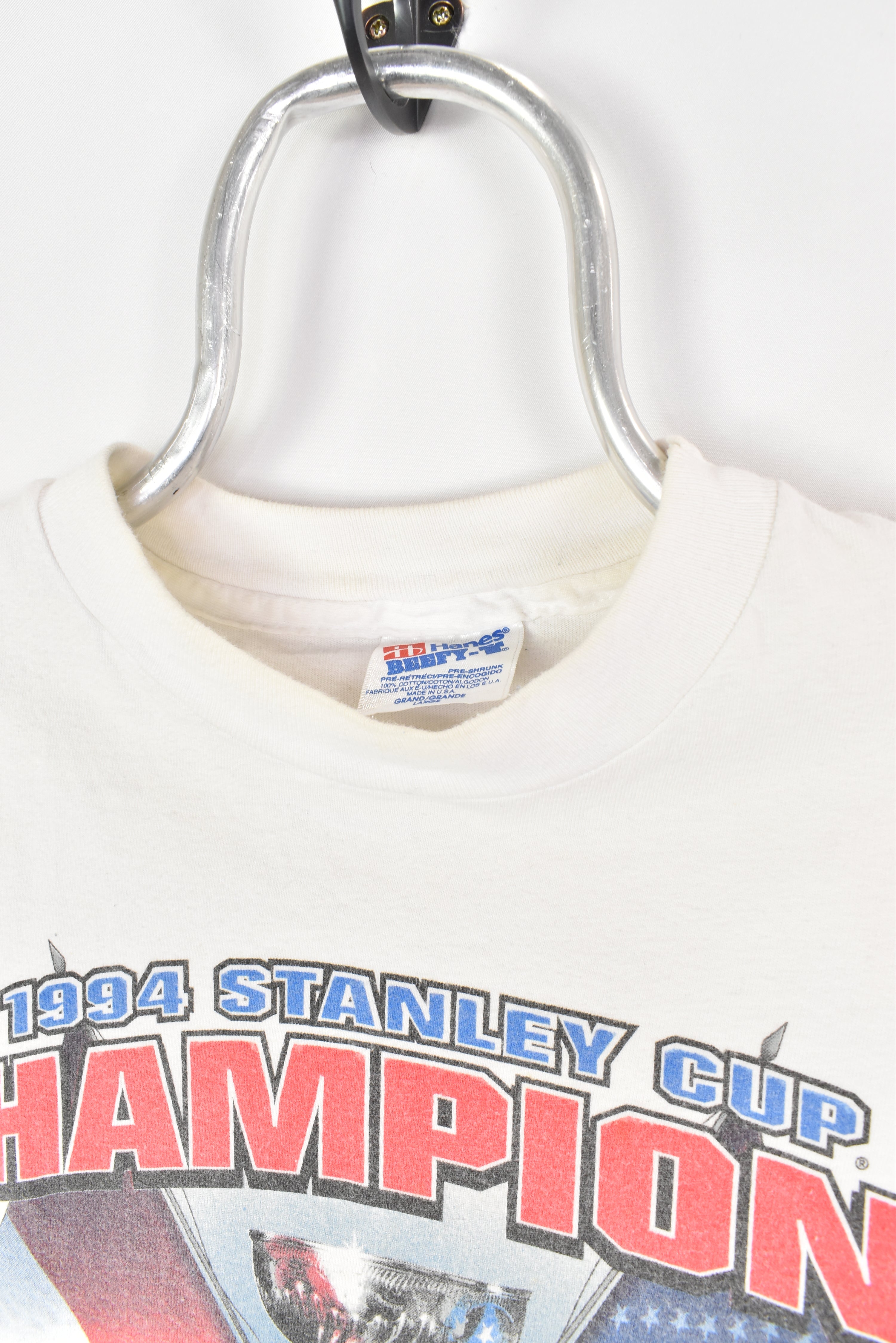 VINTAGE 1994 NHL NY RANGERS STANLEY CUP WHITE T-SHIRT | LARGE PRO SPORT