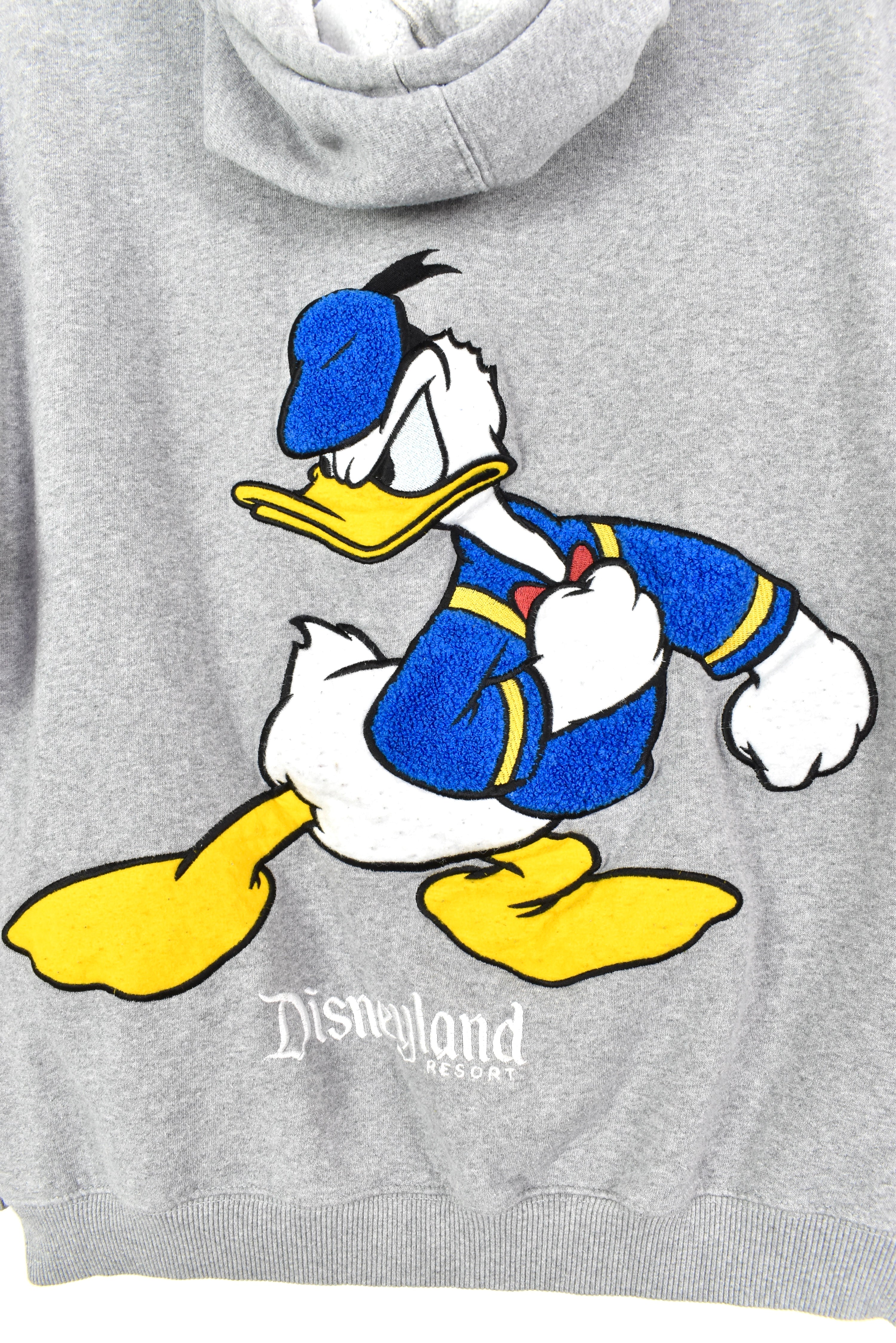 VINTAGE DISNEY DONALD DUCK EMBROIDERED GREY HOODIE | MEDIUM DISNEY / CARTOON