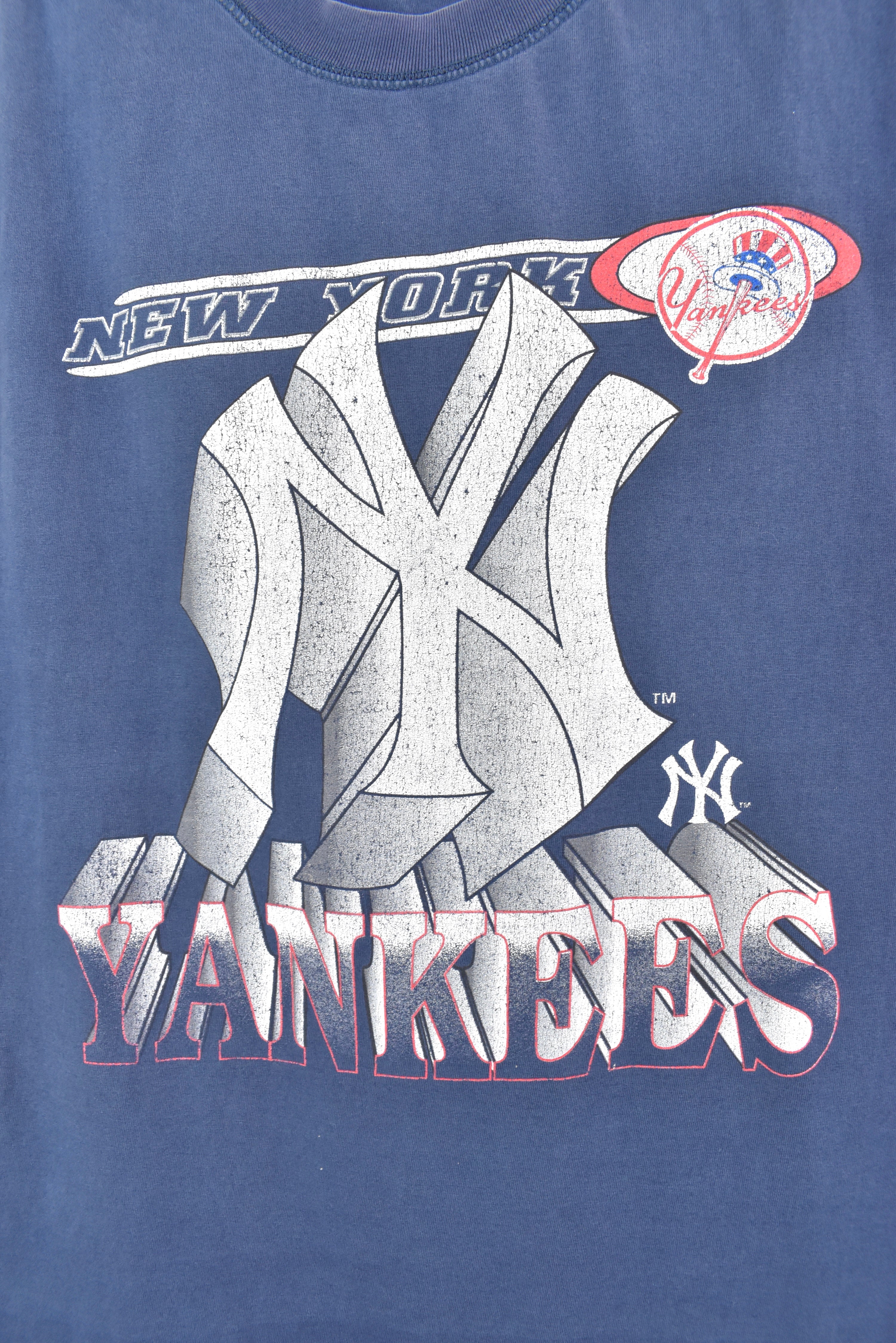 VINTAGE MLB NEW YORK YANKEES NAVY MUSCLE T-SHIRT | LARGE PRO SPORT
