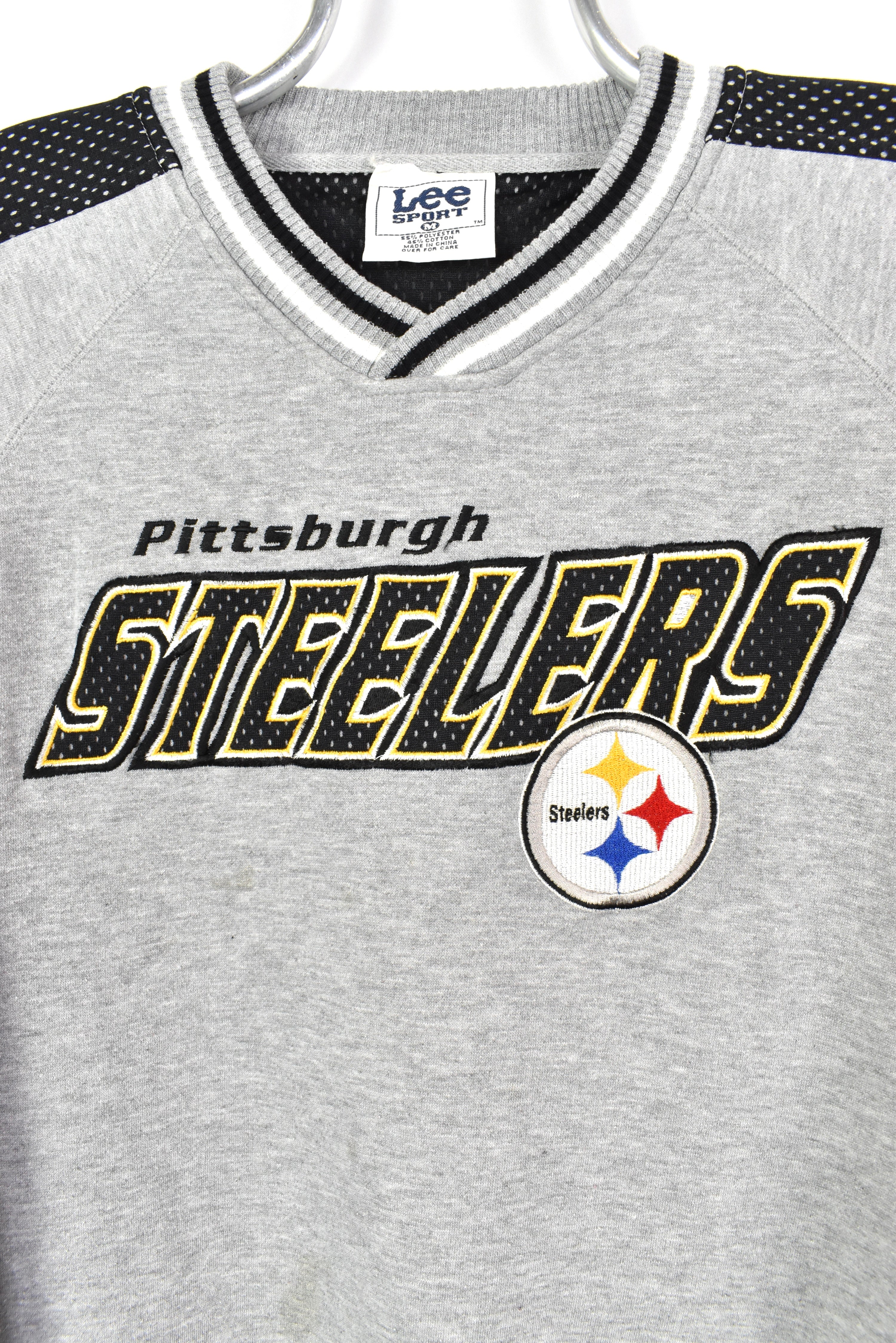VINTAGE NFL PITTSBURGH STEELERS EMBROIDERED GREY SWEATSHIRT | LARGE PRO SPORT