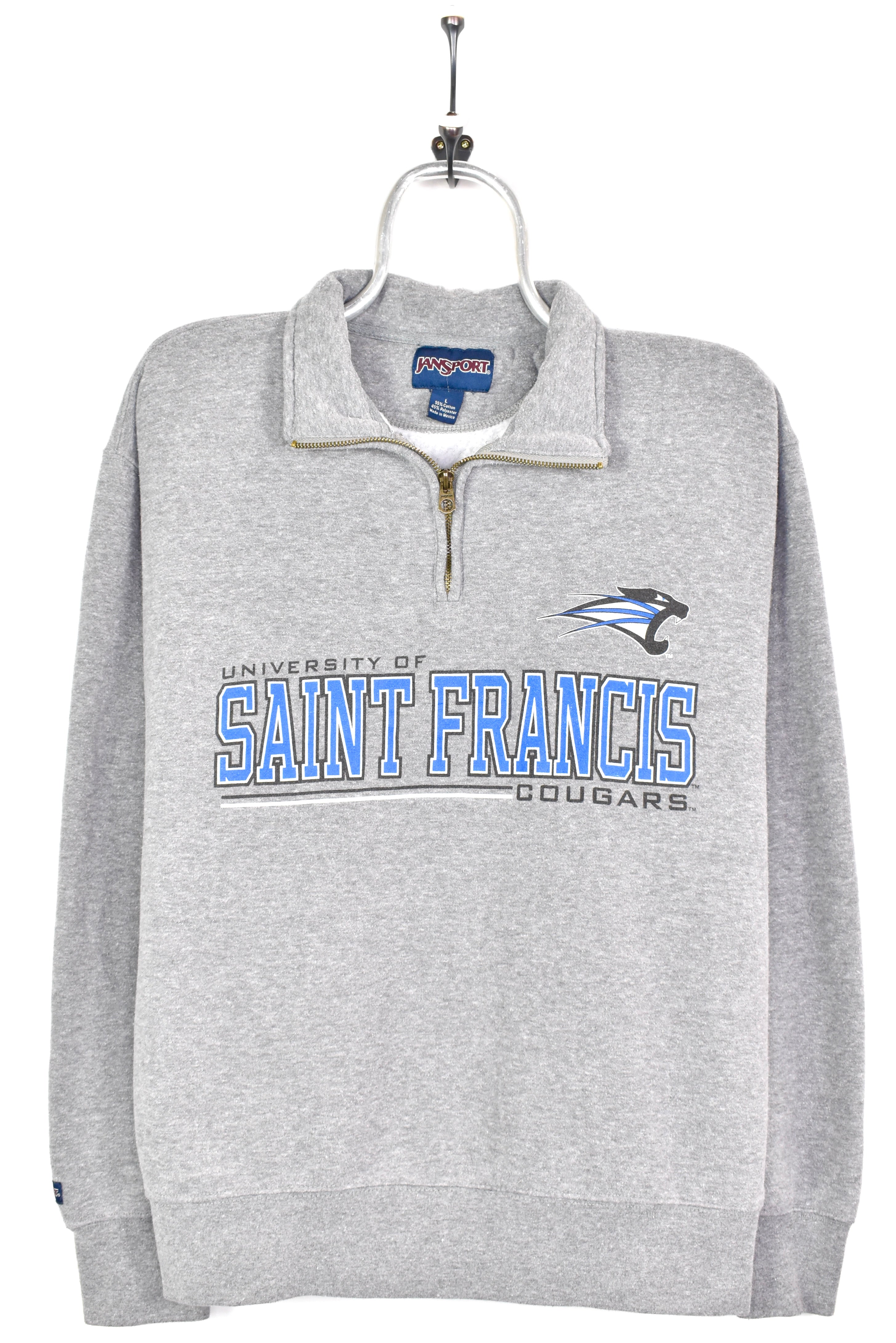 VINTAGE SAINT FRANCIS UNIVERSITY GREY 1/4 ZIP SWEATSHIRT | LARGE COLLEGE