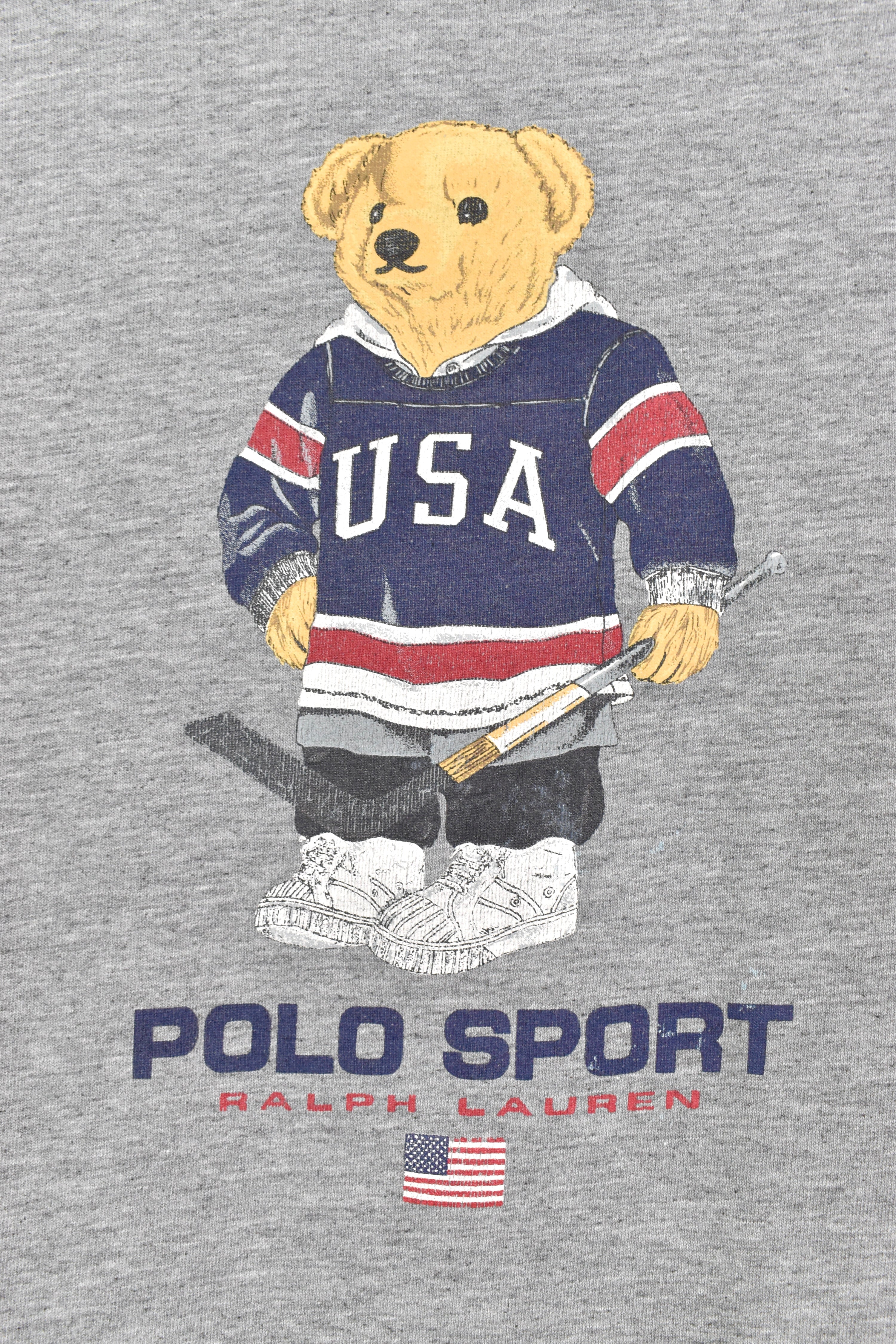 Vintage Ralph Lauren shirt, Polo sport bear long sleeve tee - M/L, grey RALPH LAUREN