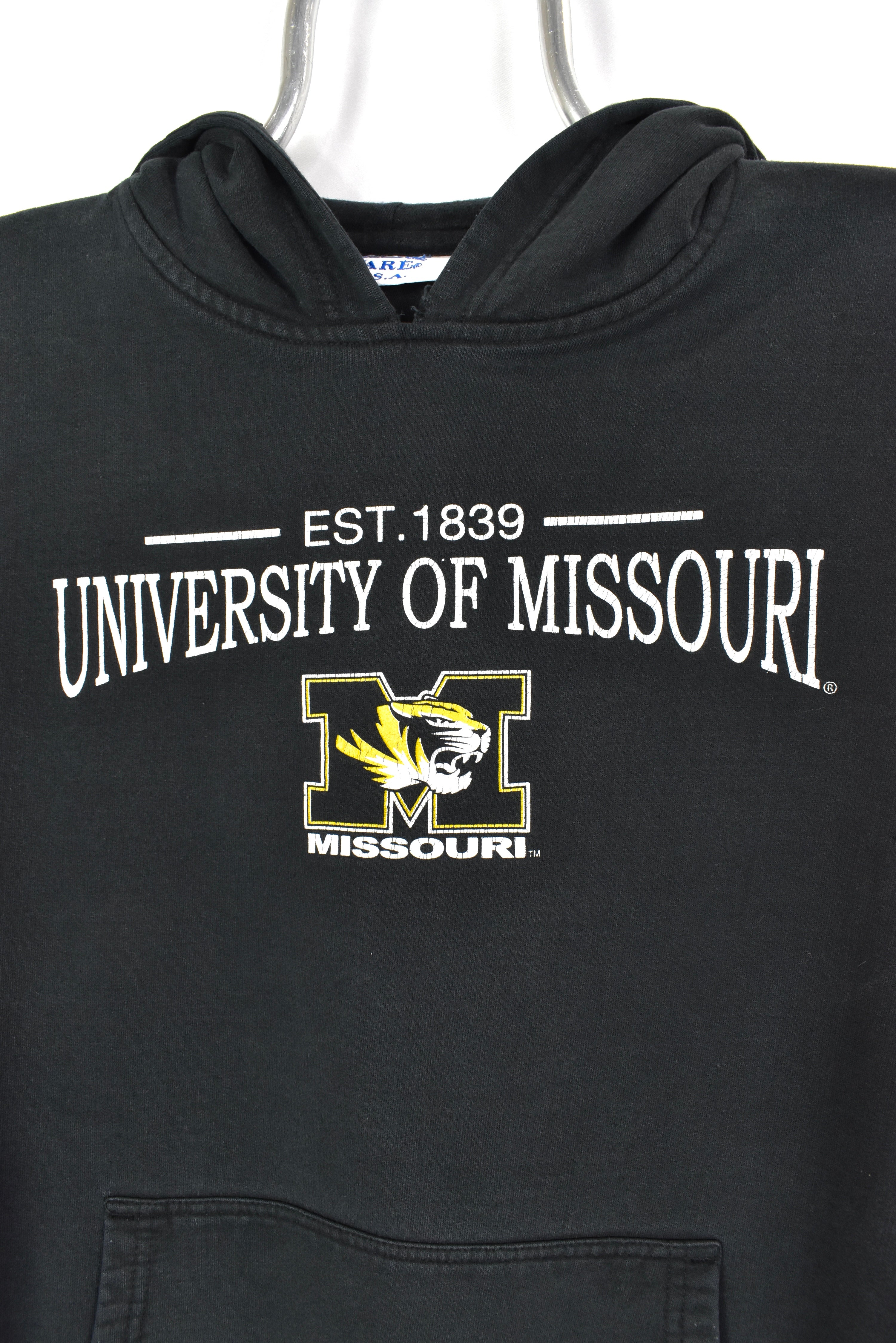 VINTAGE MISSOURI UNIVERSITY BLACK HOODIE | MEDIUM COLLEGE