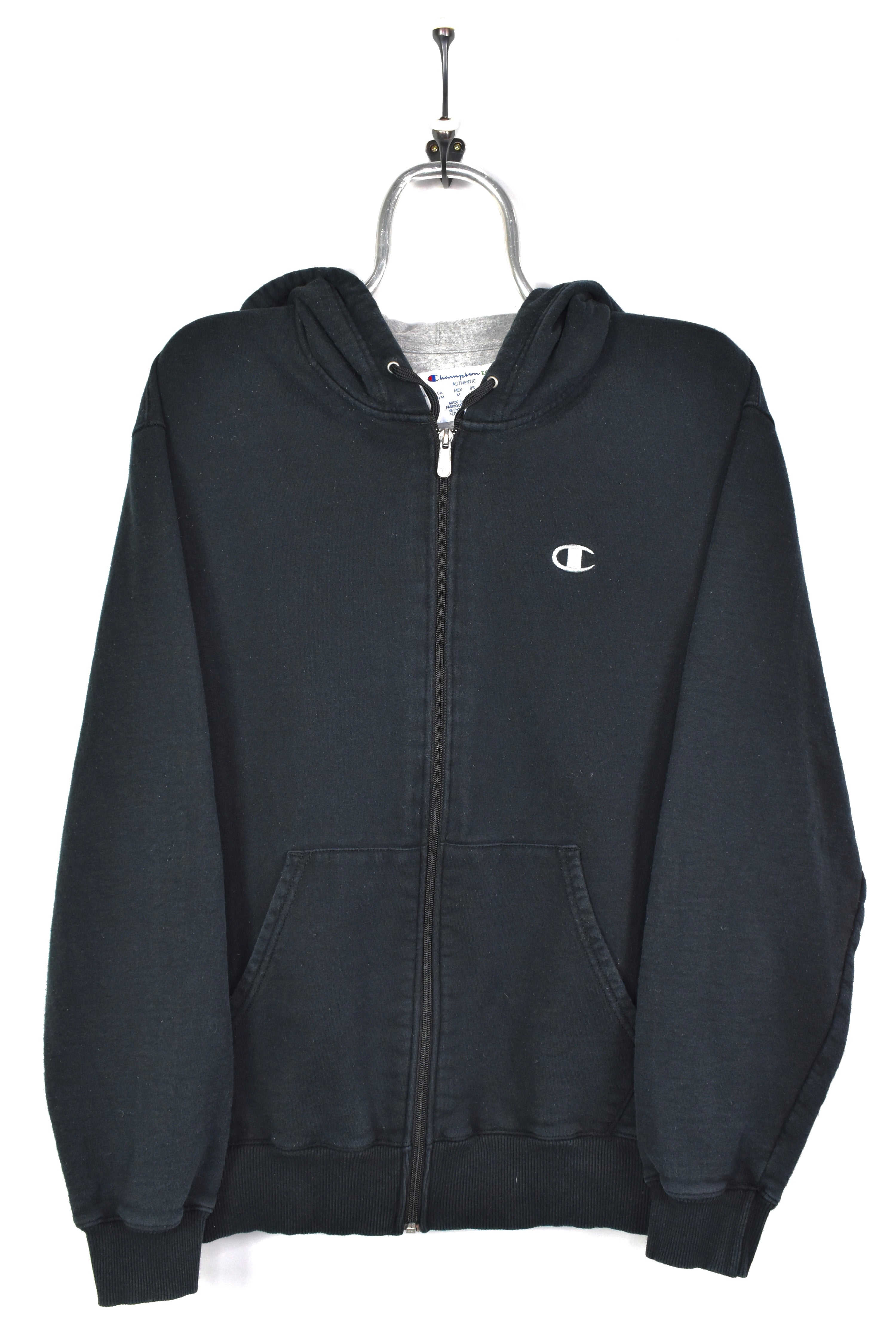 VINTAGE CHAMPION EMBROIDERED BLACK HOODIE | MEDIUM CHAMPION