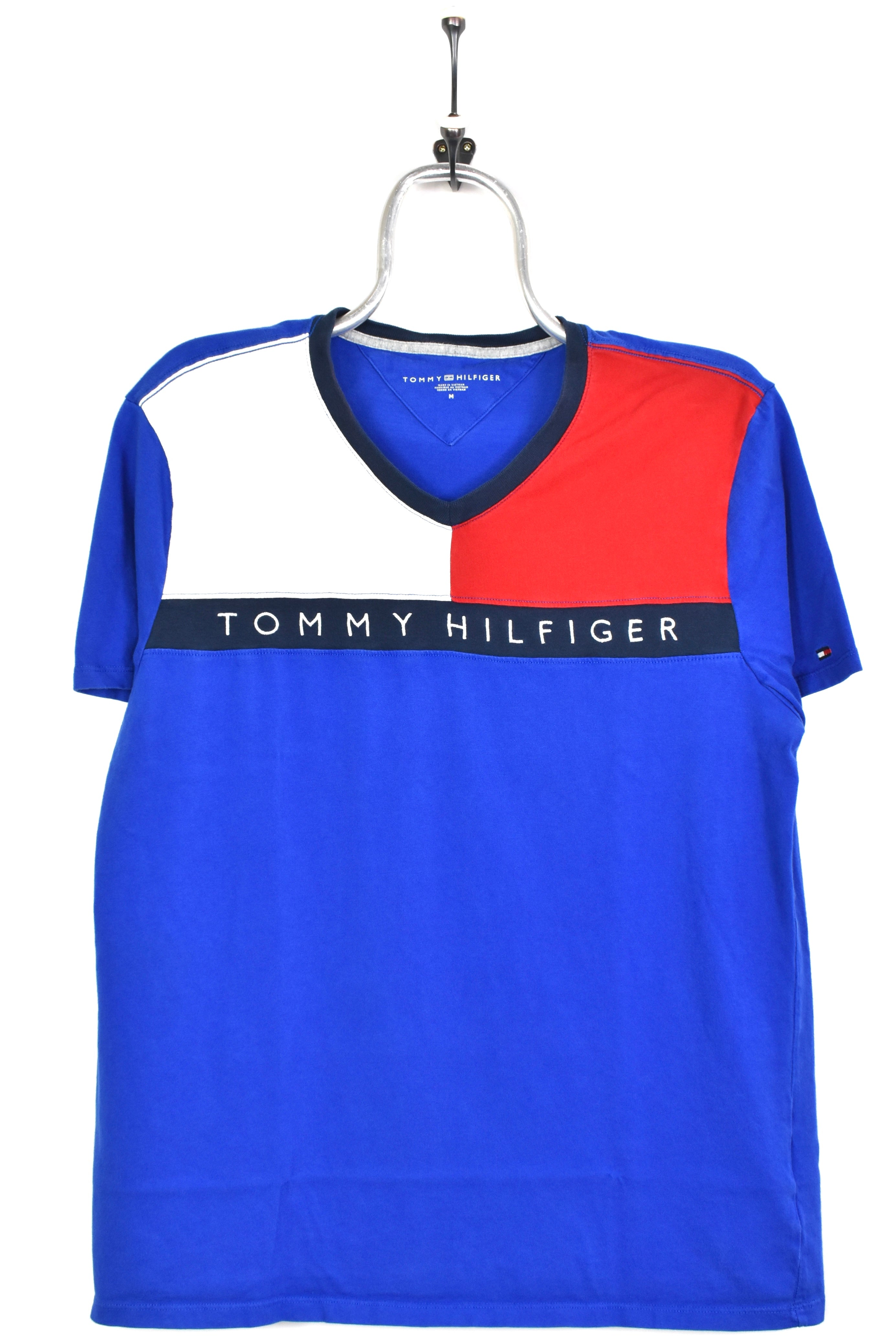 Women's modern Tommy Hilfiger shirt, short sleeve embroidered tee - medium, blue TOMMY HILFIGER